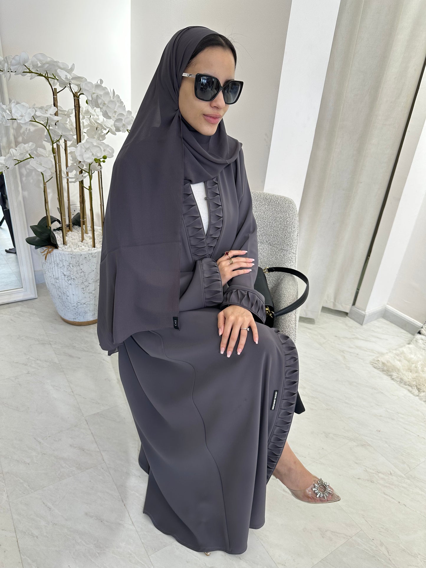 C Dark Grey Crepe Summer Abaya