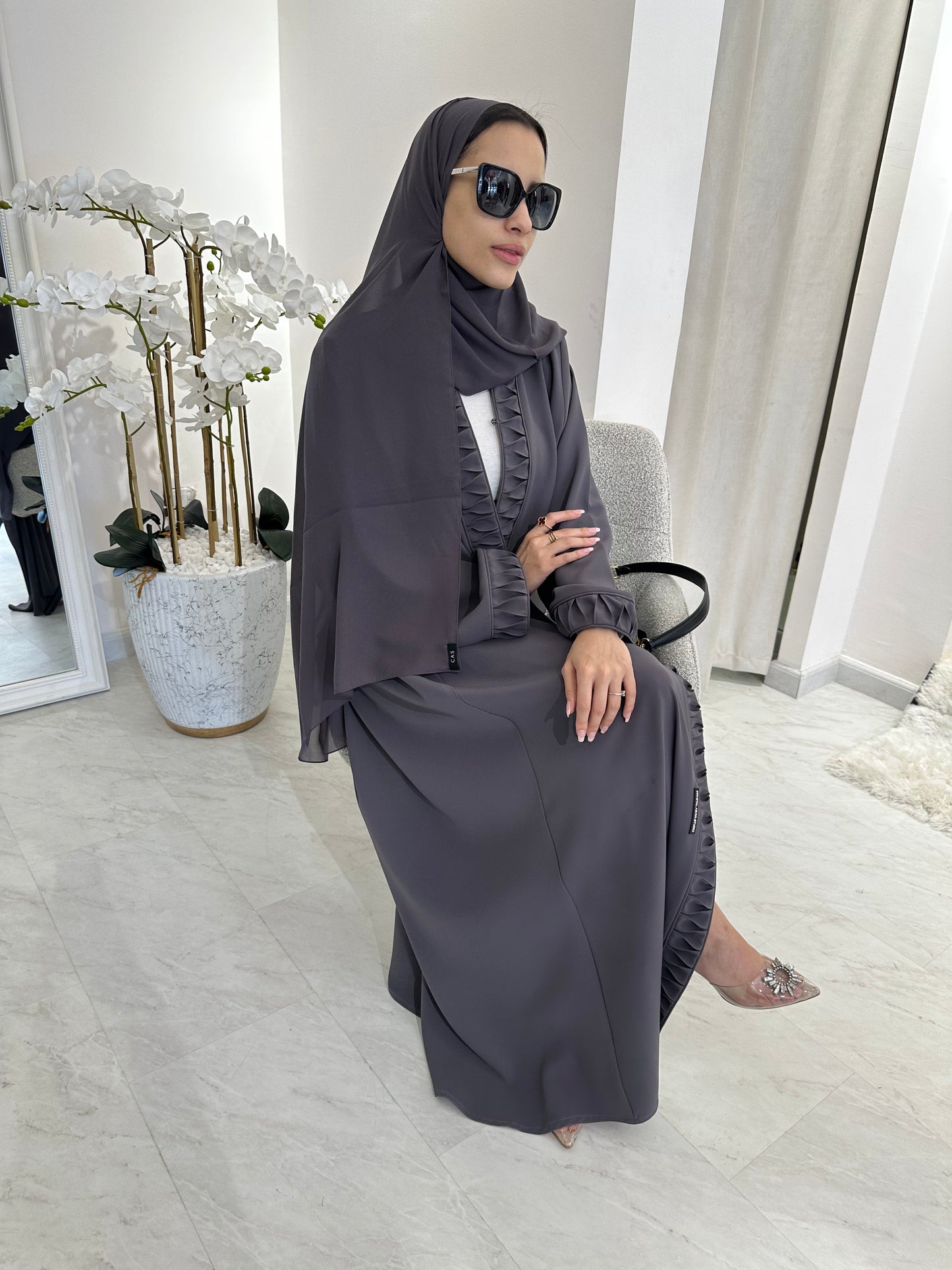 C Dark Grey Crepe Summer Abaya