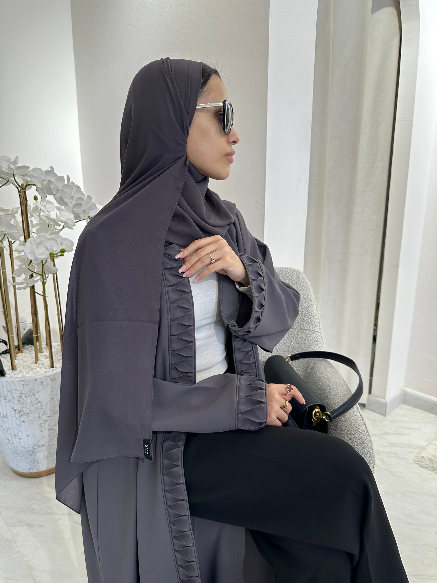 C Dark Grey Crepe Summer Abaya