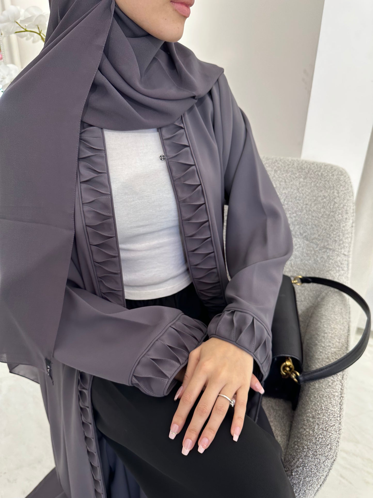 C Dark Grey Crepe Summer Abaya