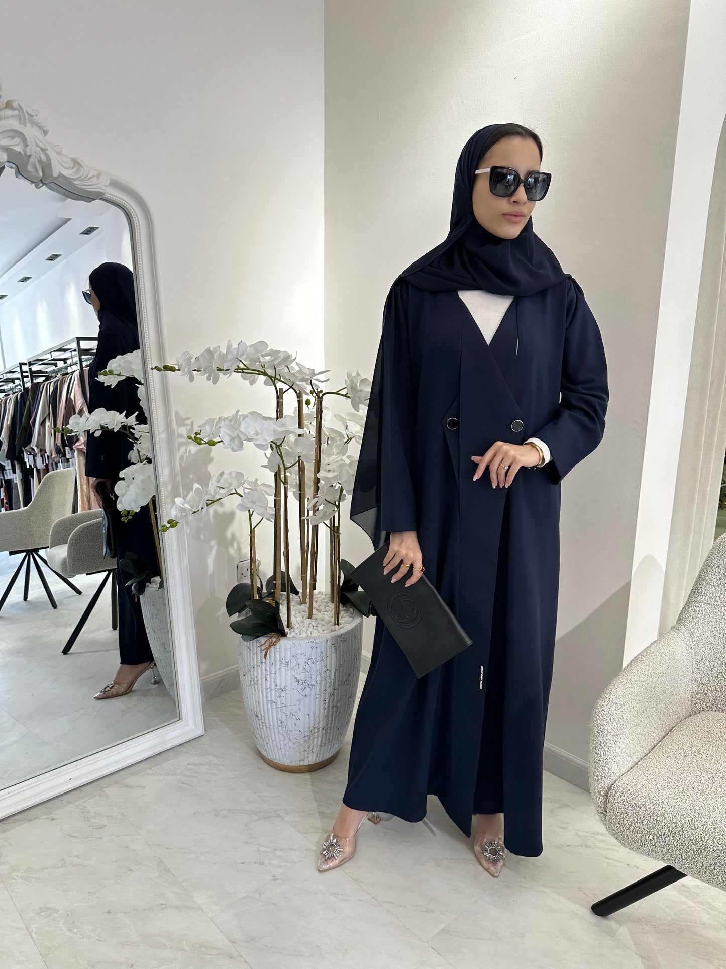 C Blue Overlap Classic Work Coat Abaya