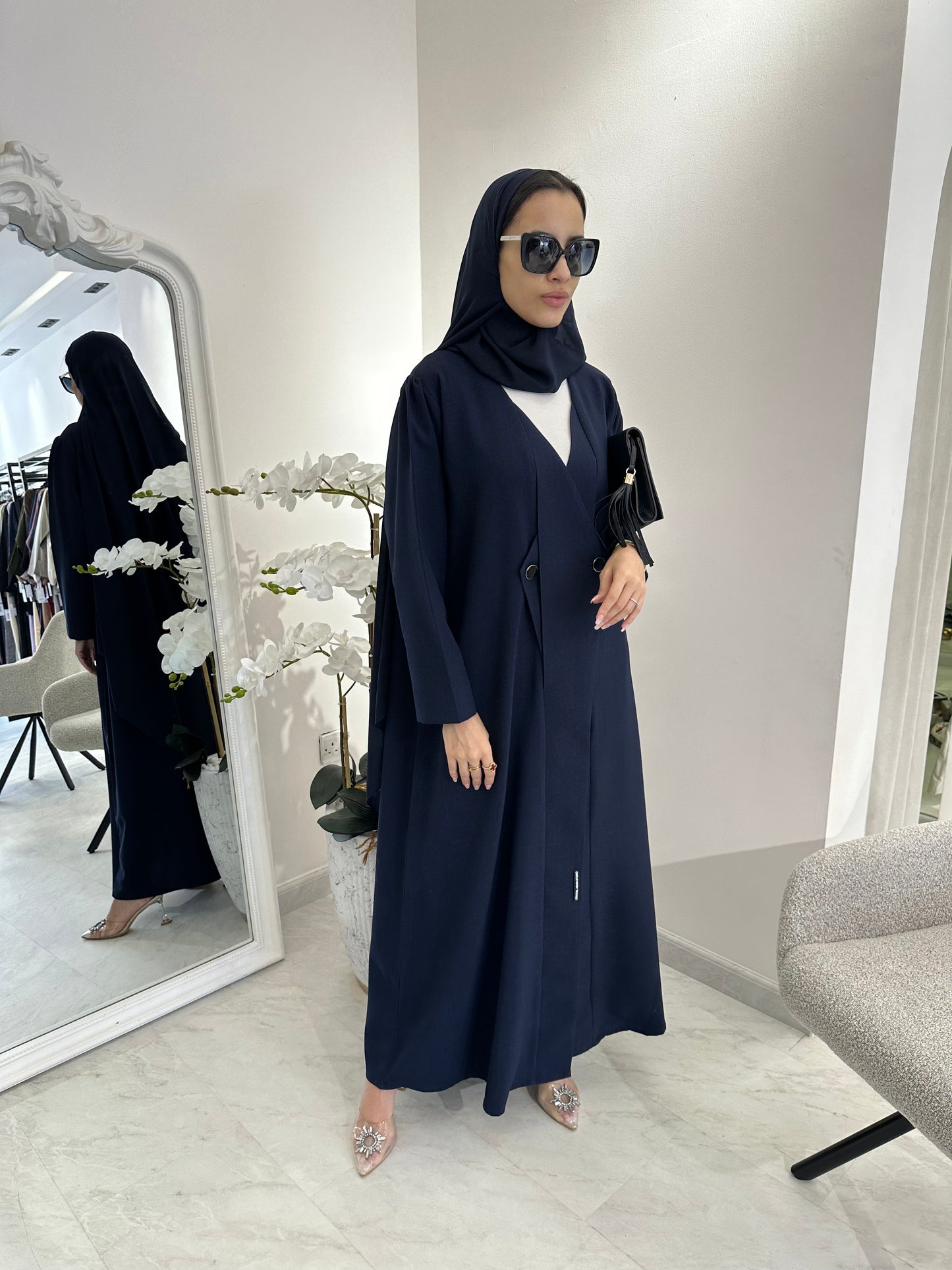 C Blue Overlap Classic Work Coat Abaya