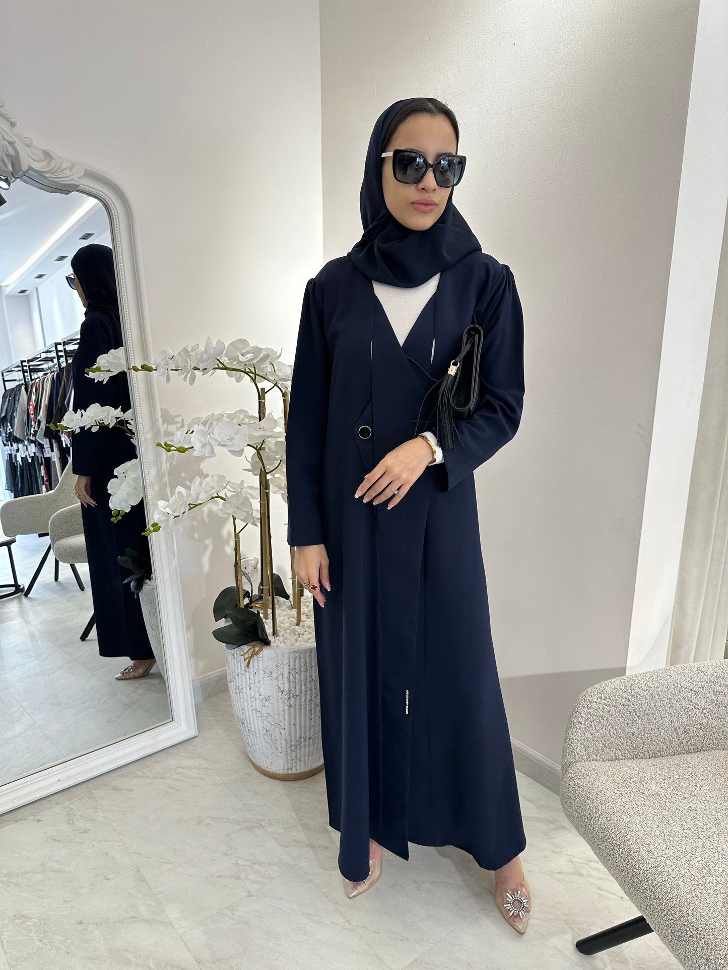 C Blue Overlap Classic Work Coat Abaya