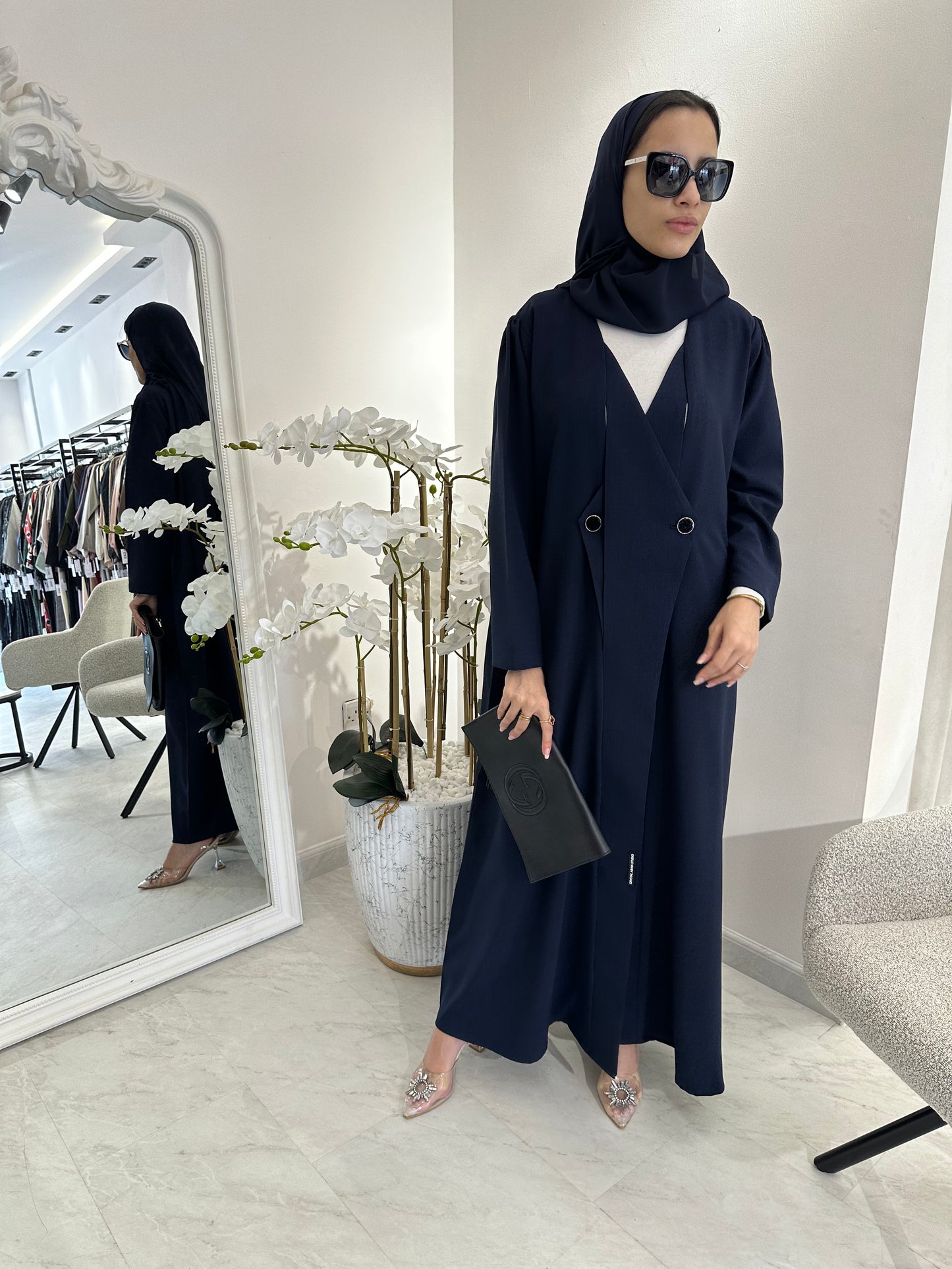 C Blue Overlap Classic Work Coat Abaya