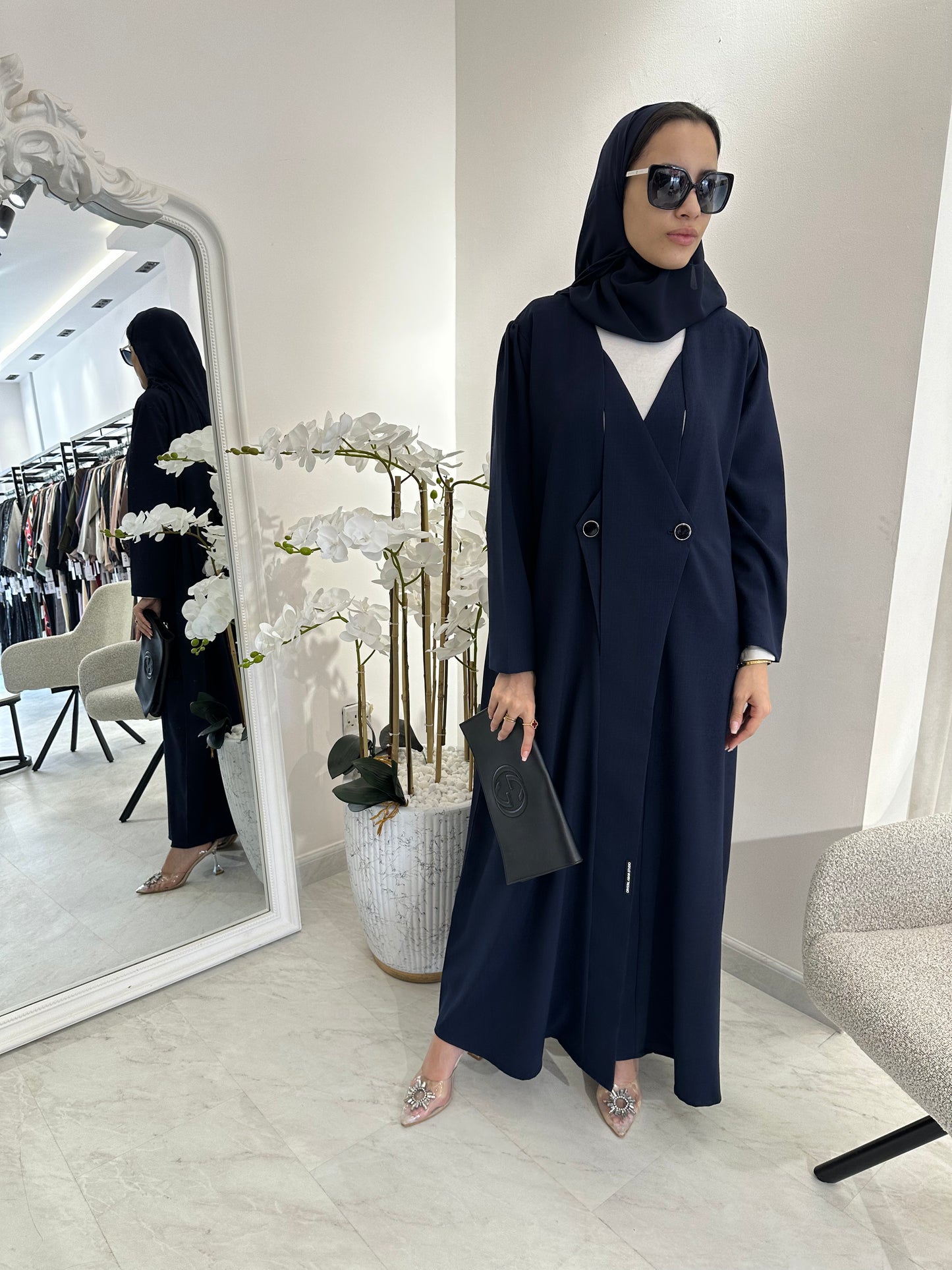 C Blue Overlap Classic Work Coat Abaya