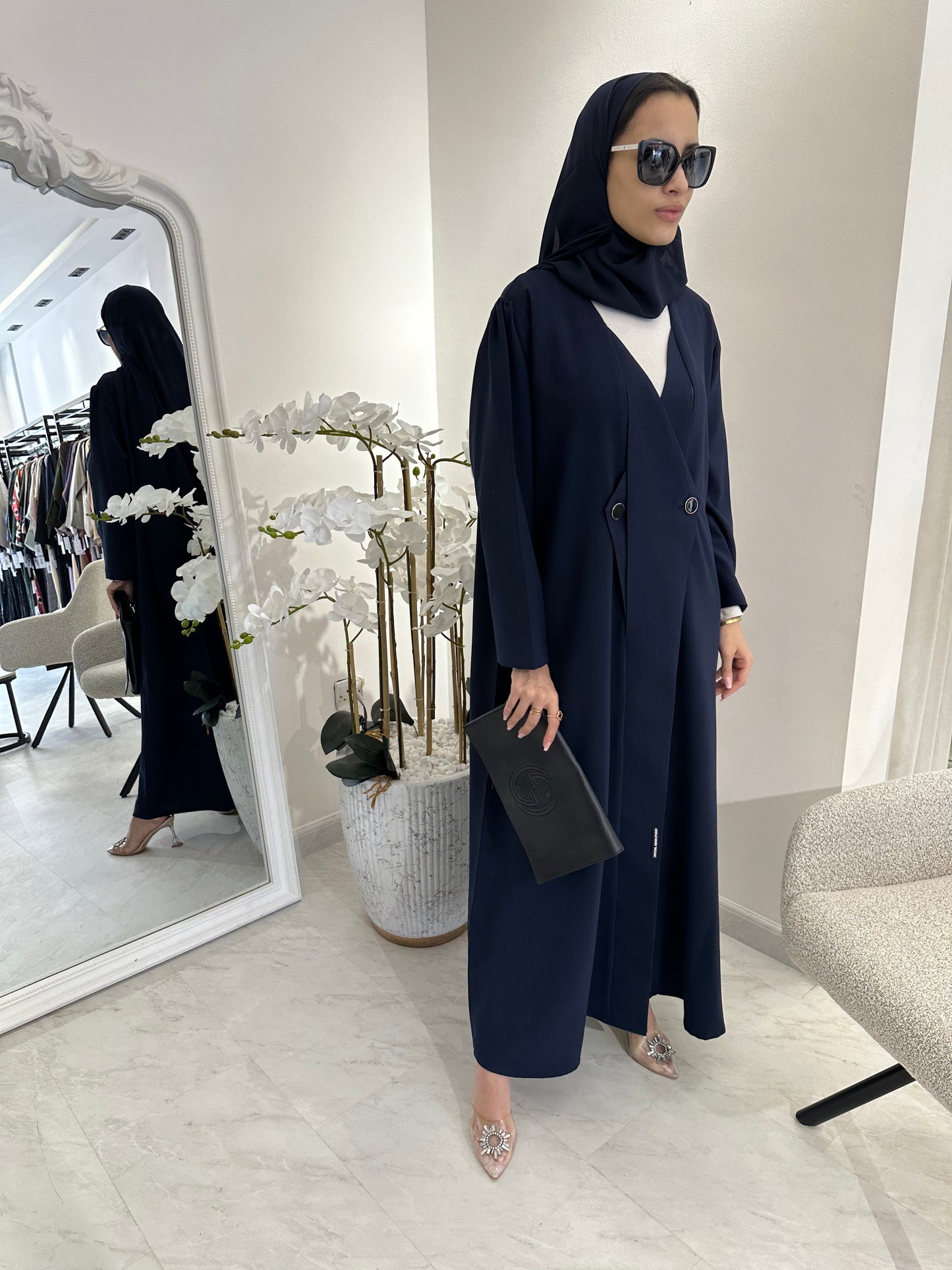 C Blue Overlap Classic Work Coat Abaya