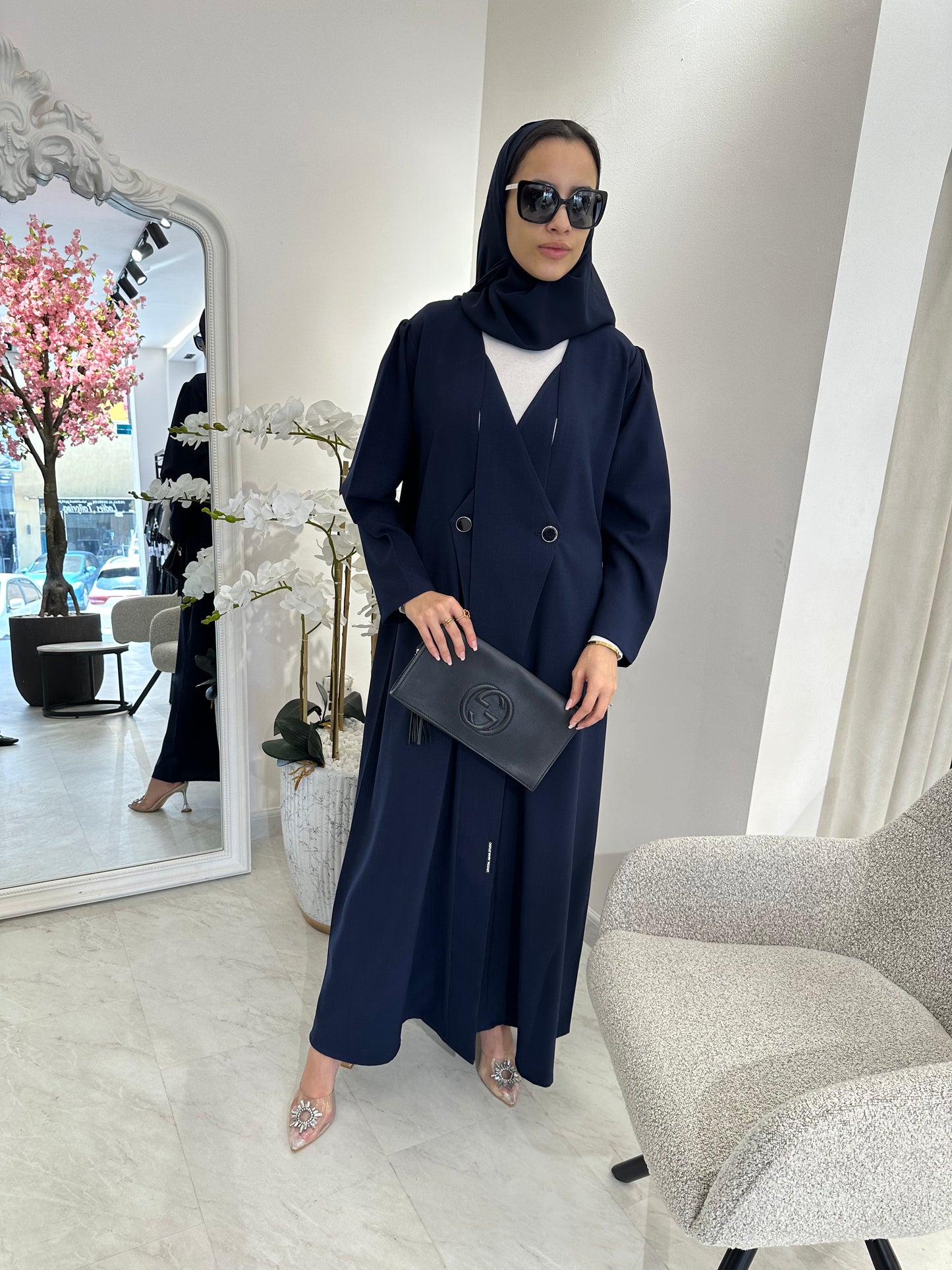 C Blue Overlap Classic Work Coat Abaya