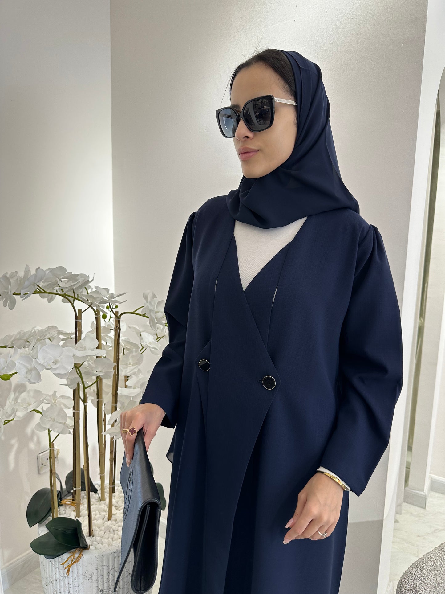 C Blue Overlap Classic Work Coat Abaya