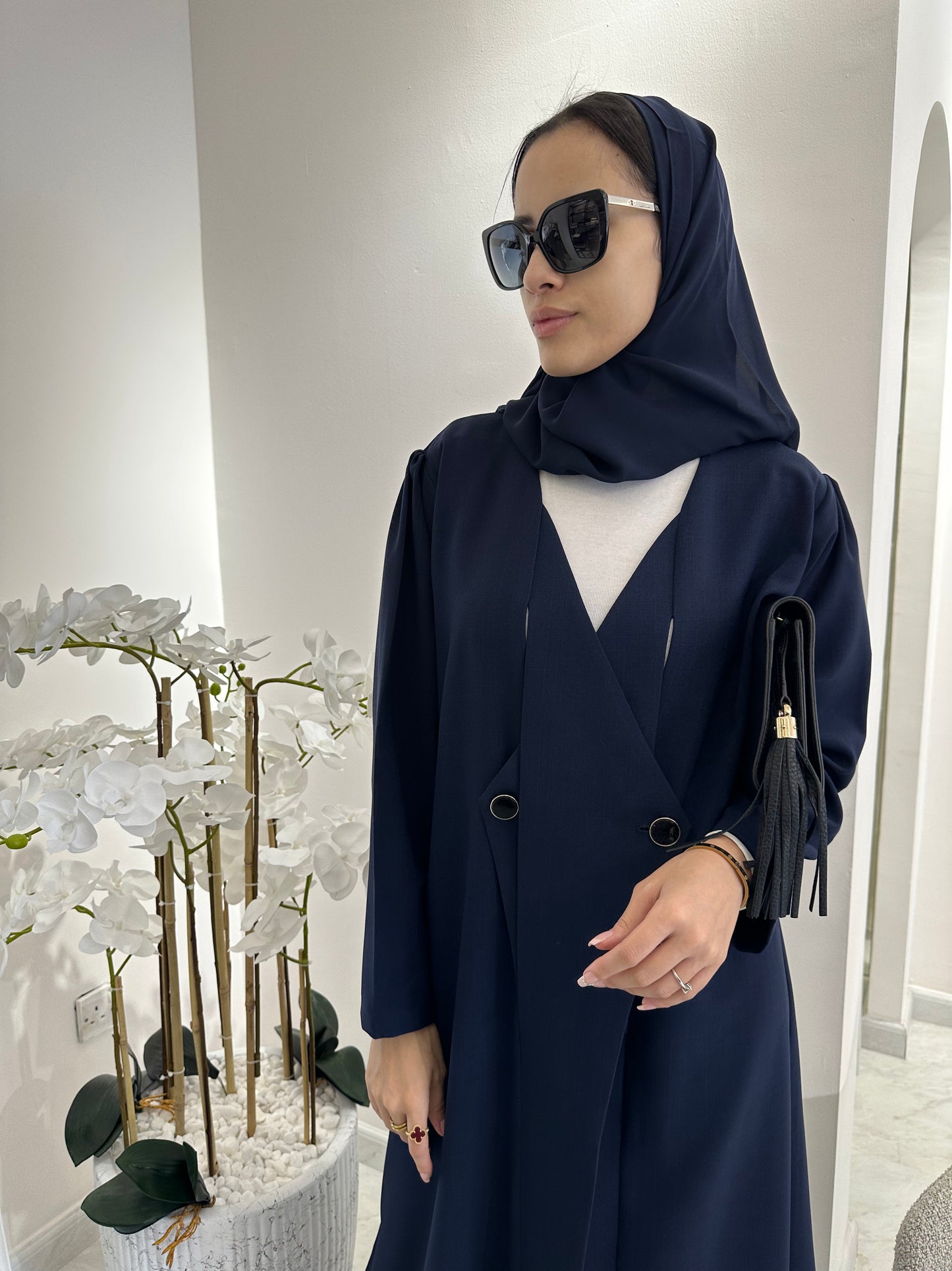 C Blue Overlap Classic Work Coat Abaya