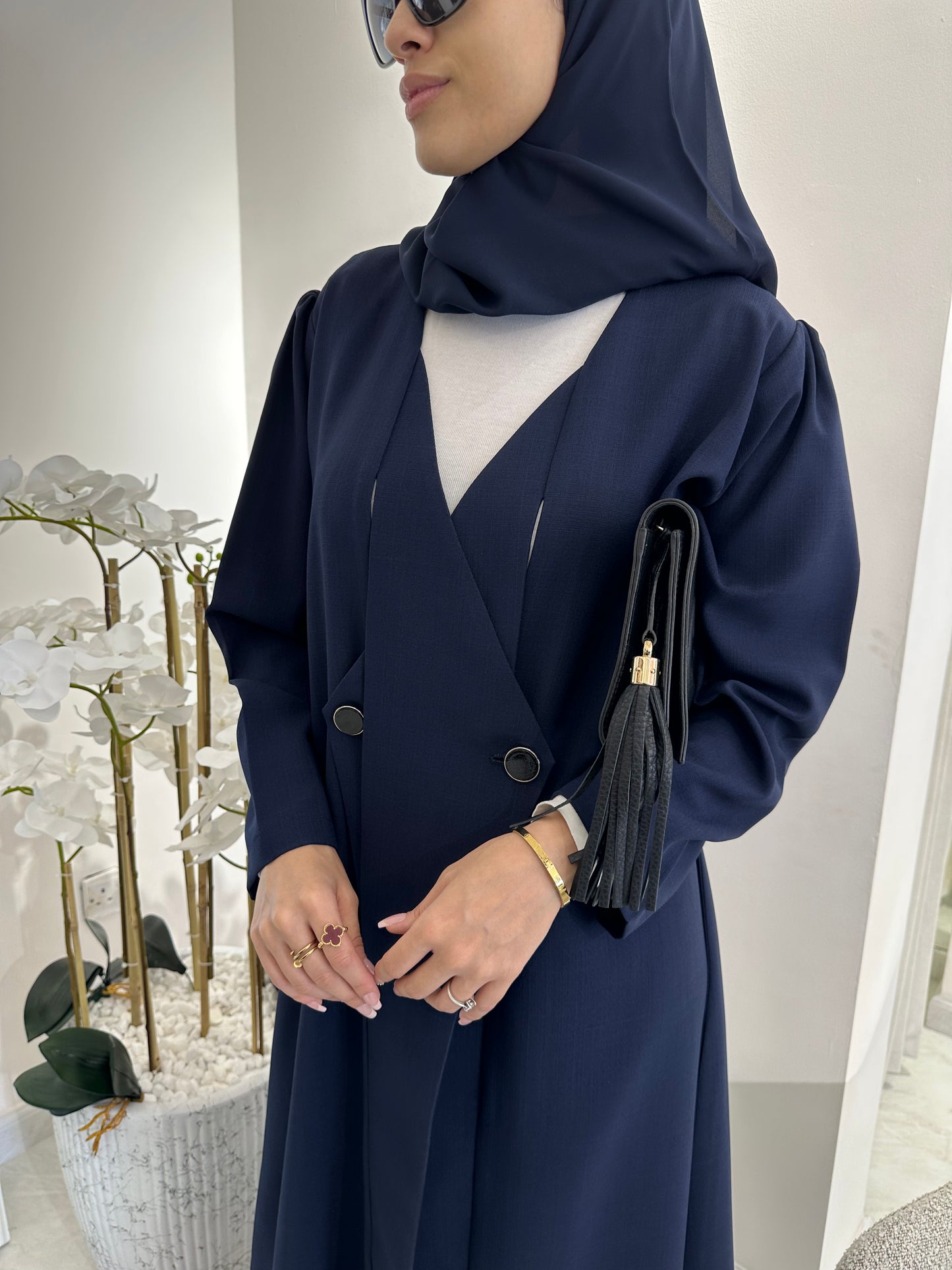 C Blue Overlap Classic Work Coat Abaya