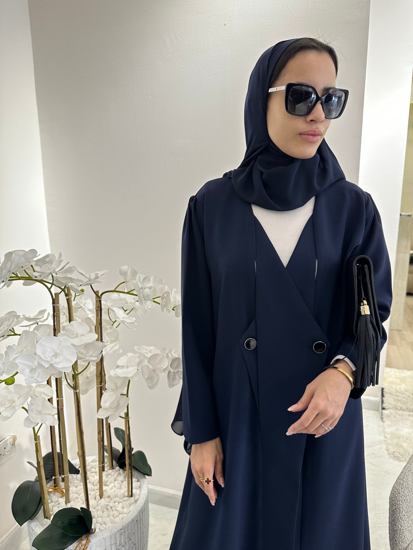 C Blue Overlap Classic Work Coat Abaya