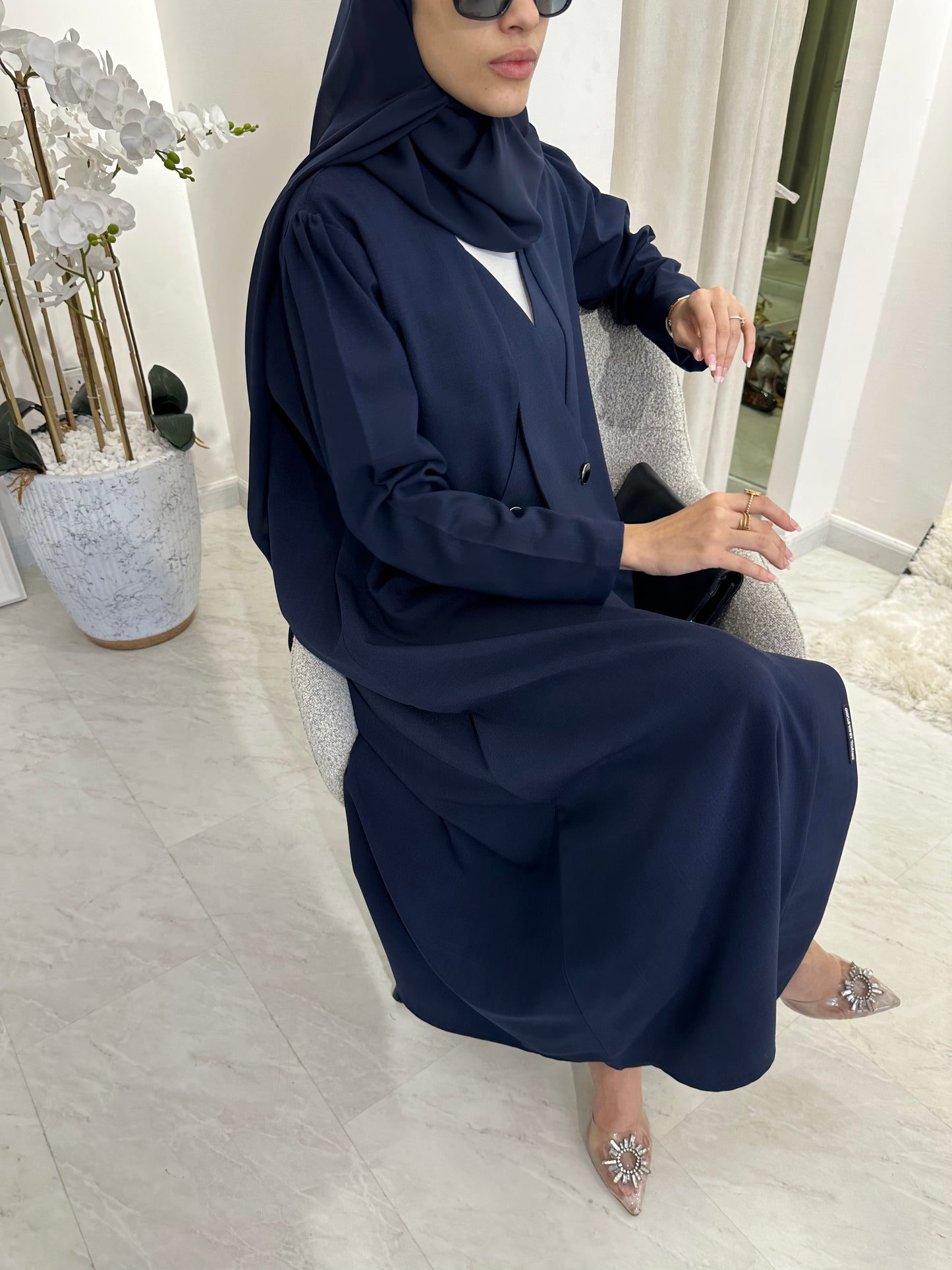 C Blue Overlap Classic Work Coat Abaya