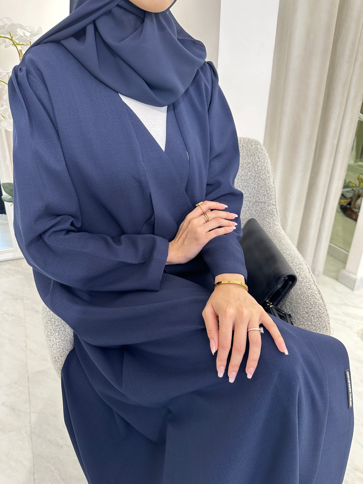 C Blue Overlap Classic Work Coat Abaya