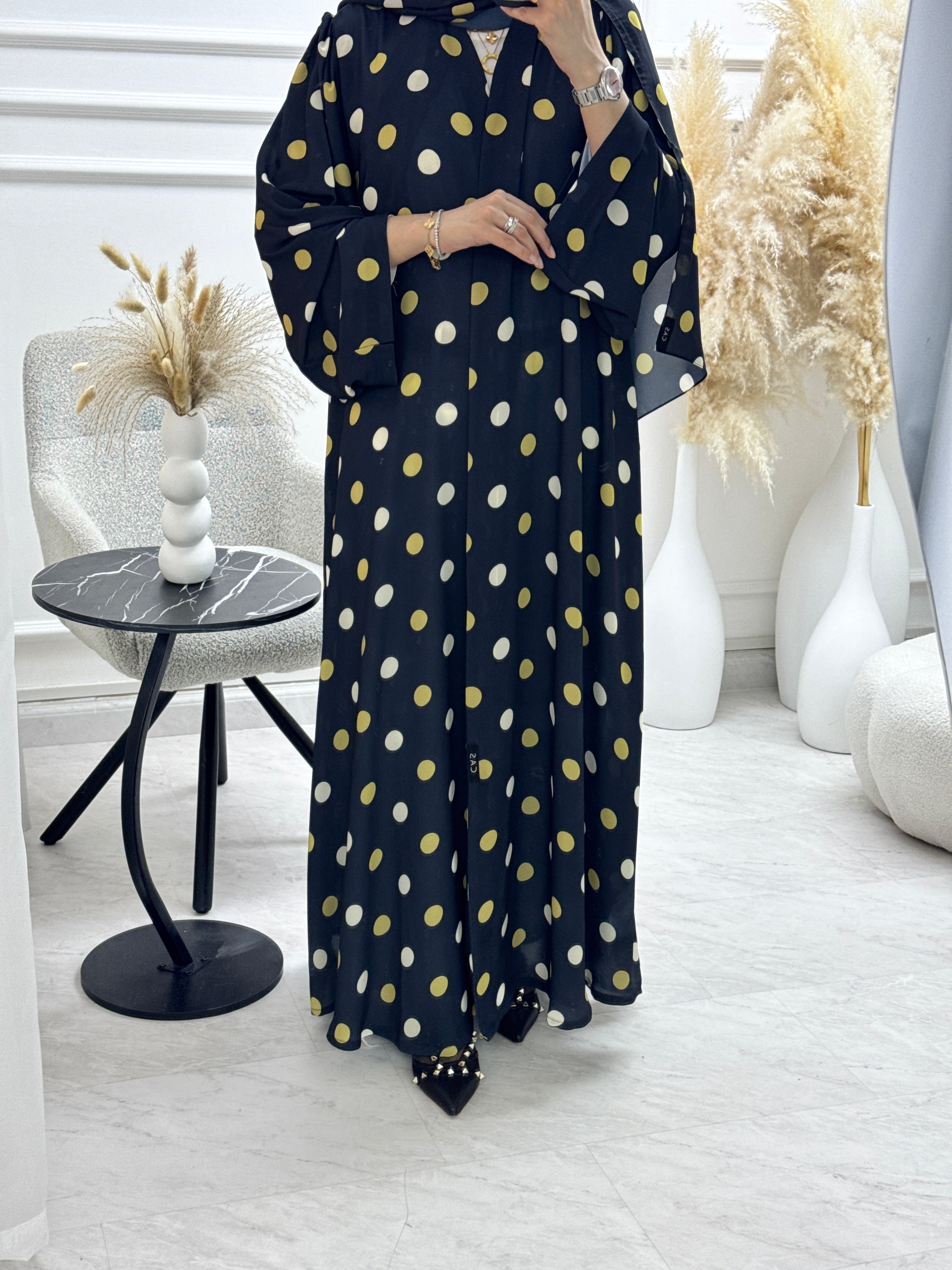 C 1323 Black Polka Dot Printed Abaya