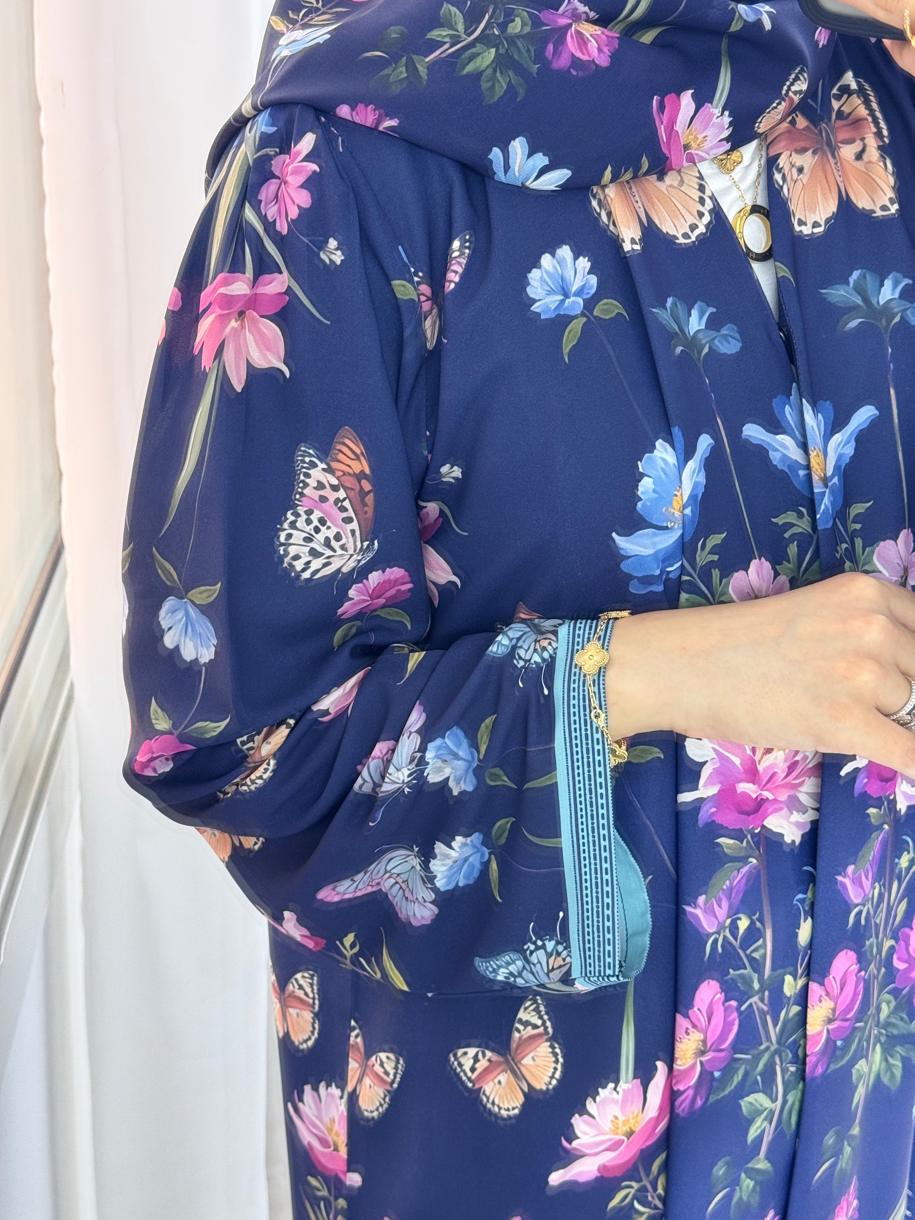 C 1324 Blue Butterfly Printed Abaya