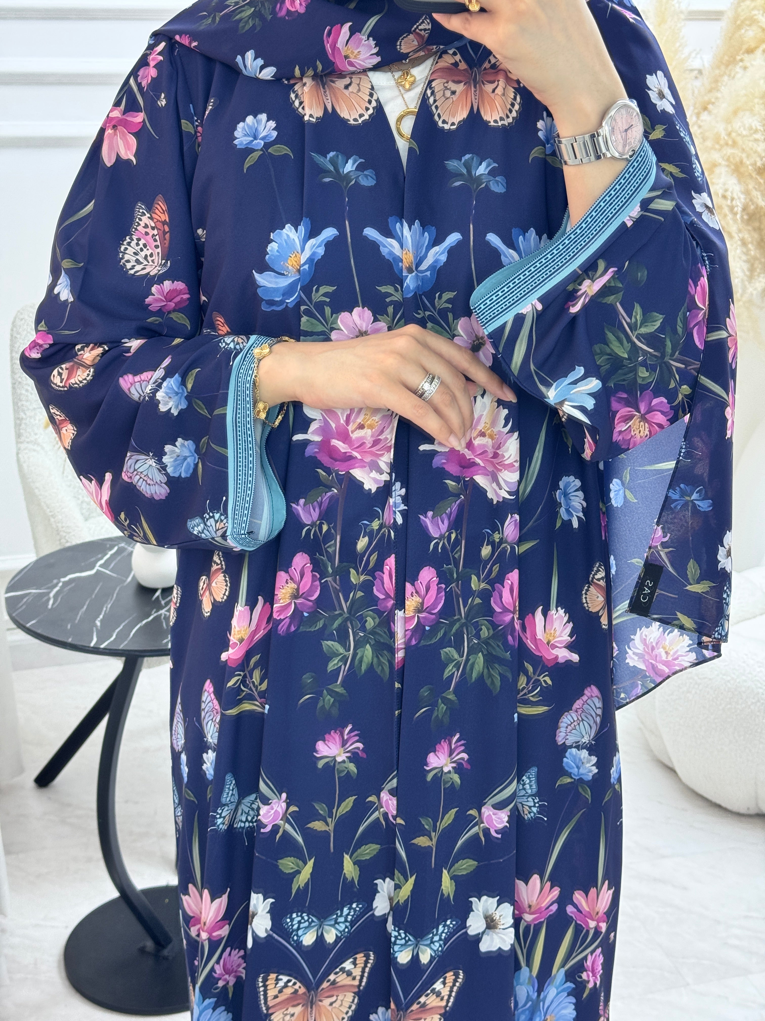 C 1324 Blue Butterfly Printed Abaya