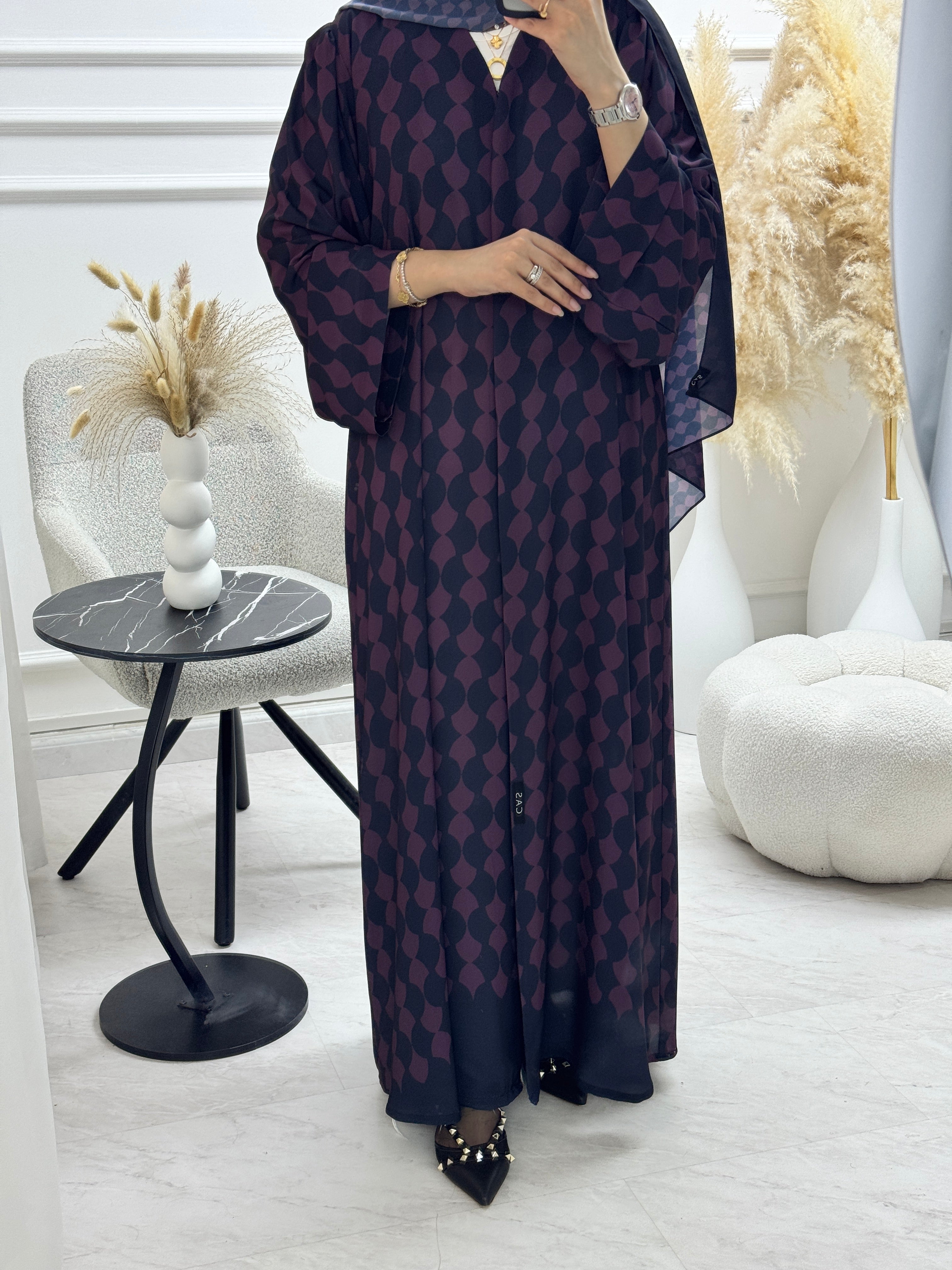 C 1322 Purple Patterned Printed Abaya