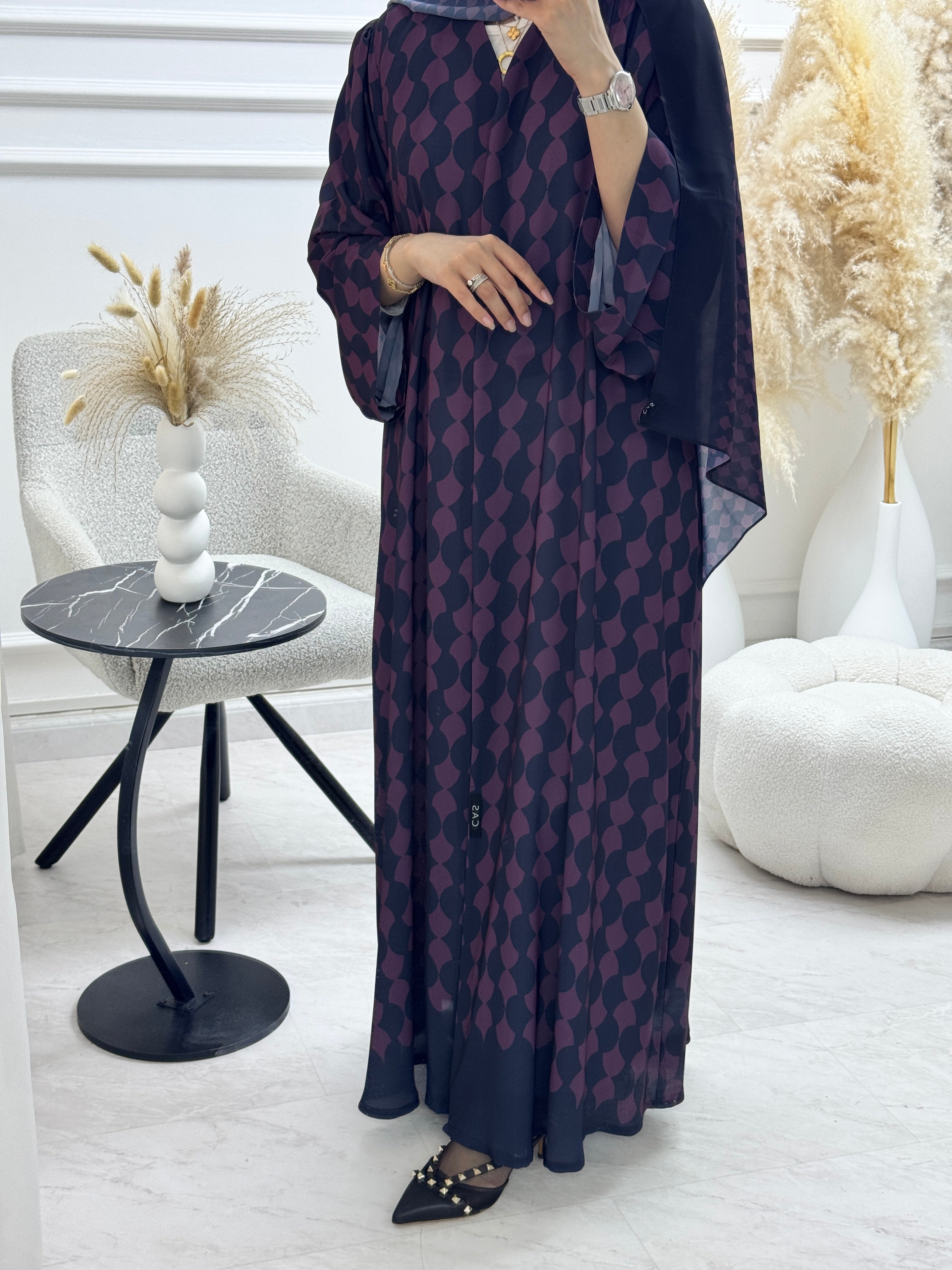 C 1322 Purple Patterned Printed Abaya