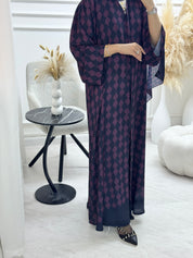 C 1322 Purple Patterned Printed Abaya