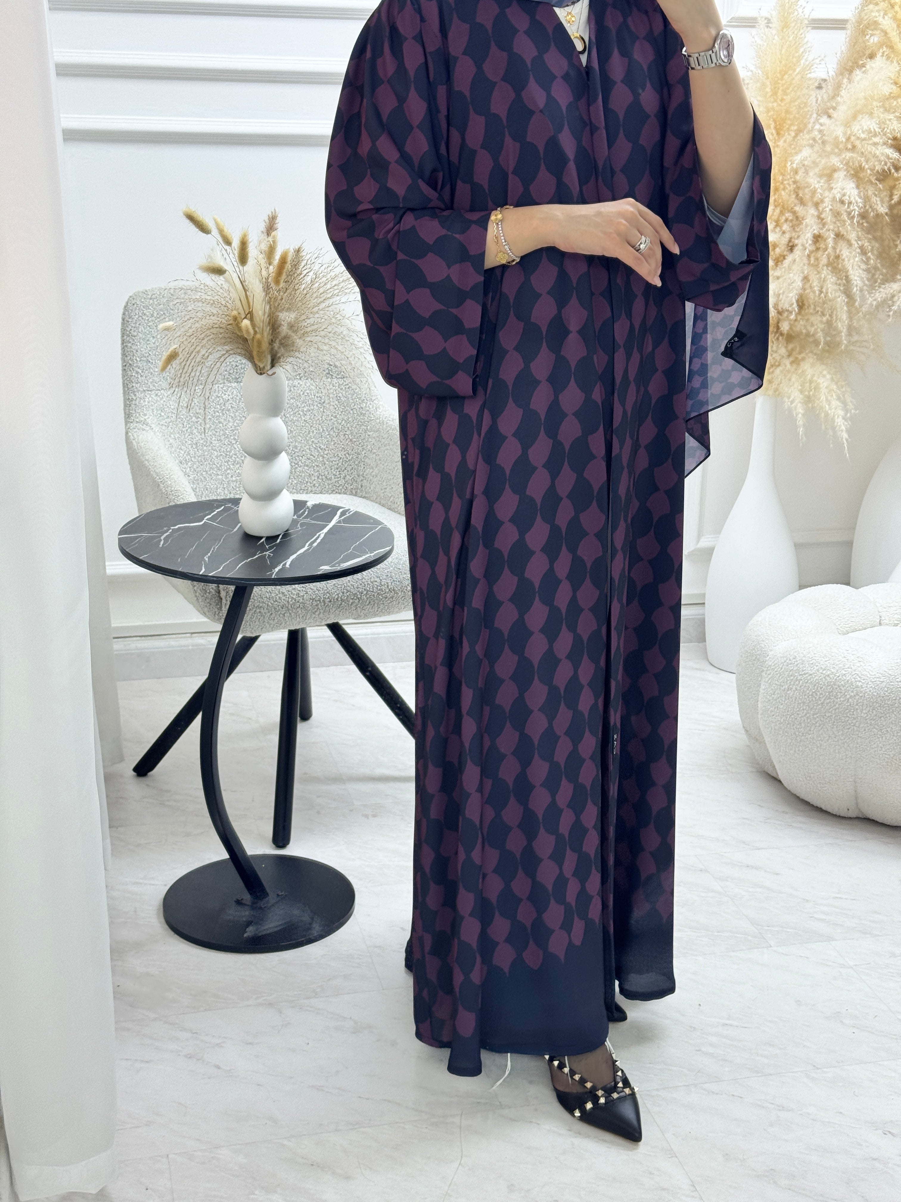 C 1322 Purple Patterned Printed Abaya