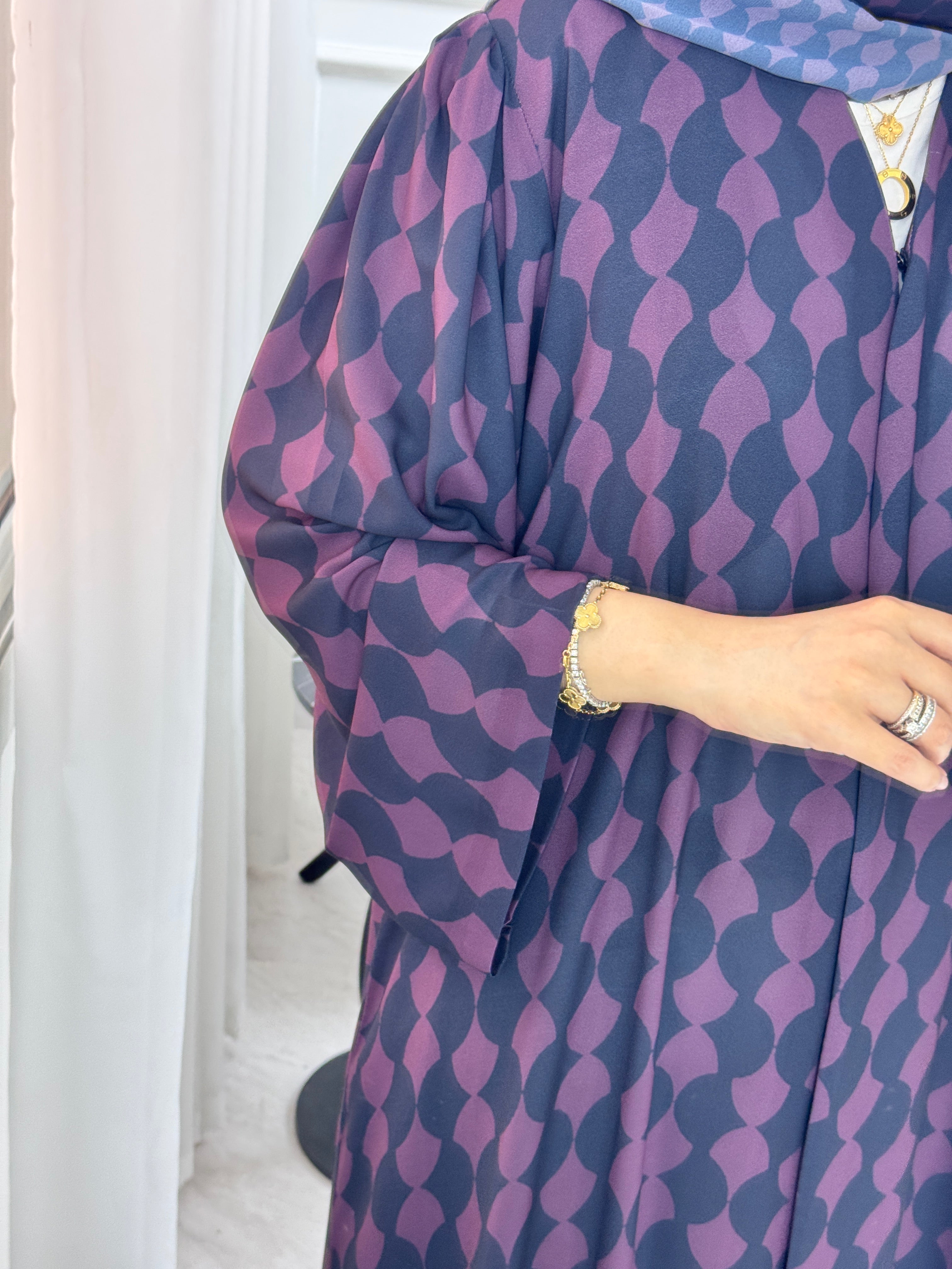 C 1322 Purple Patterned Printed Abaya