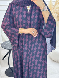 C 1322 Purple Patterned Printed Abaya - XS / 49