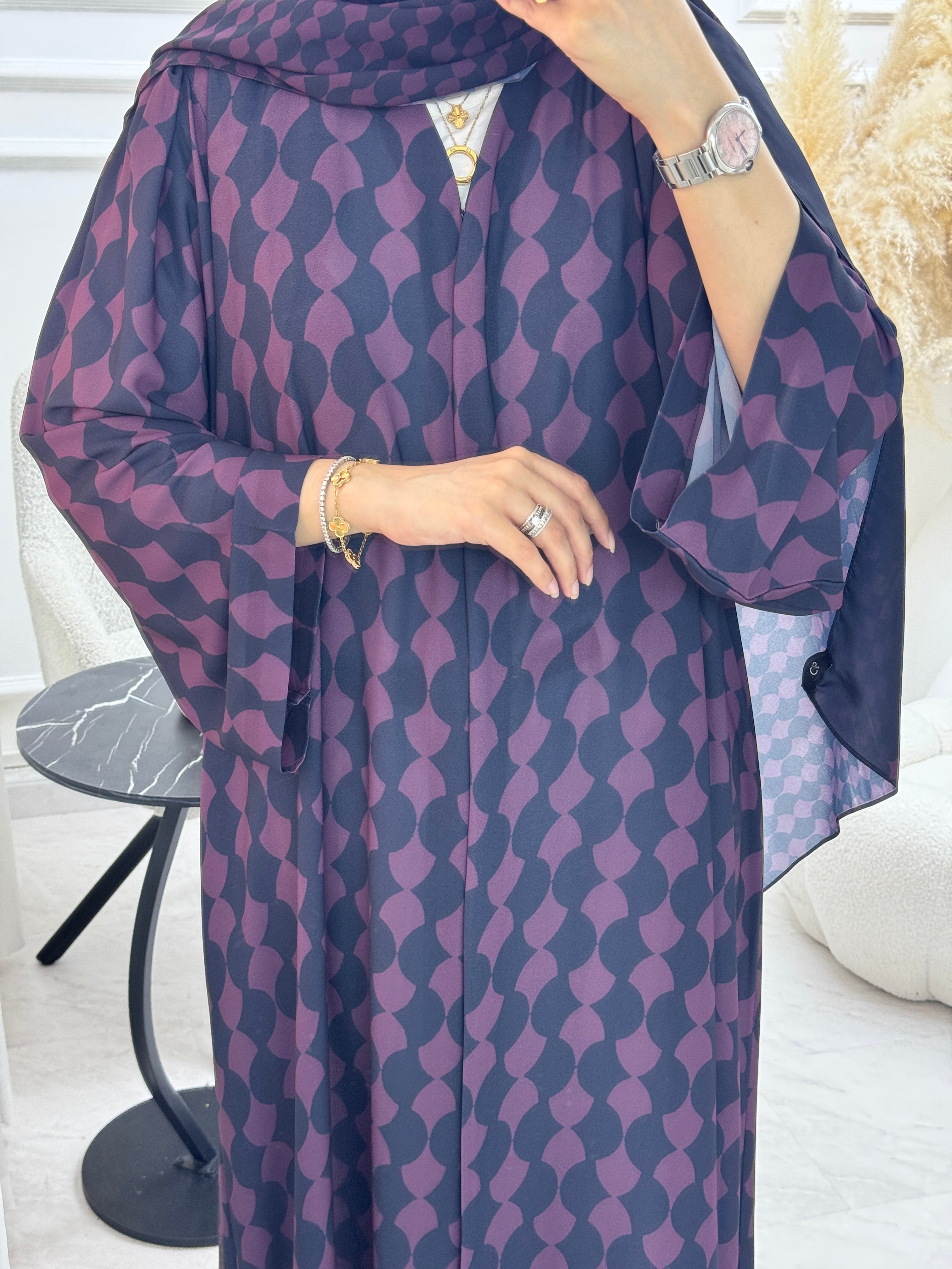C 1322 Purple Patterned Printed Abaya