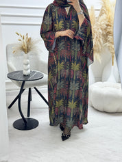 C 1321 Green Palm Printed Abaya