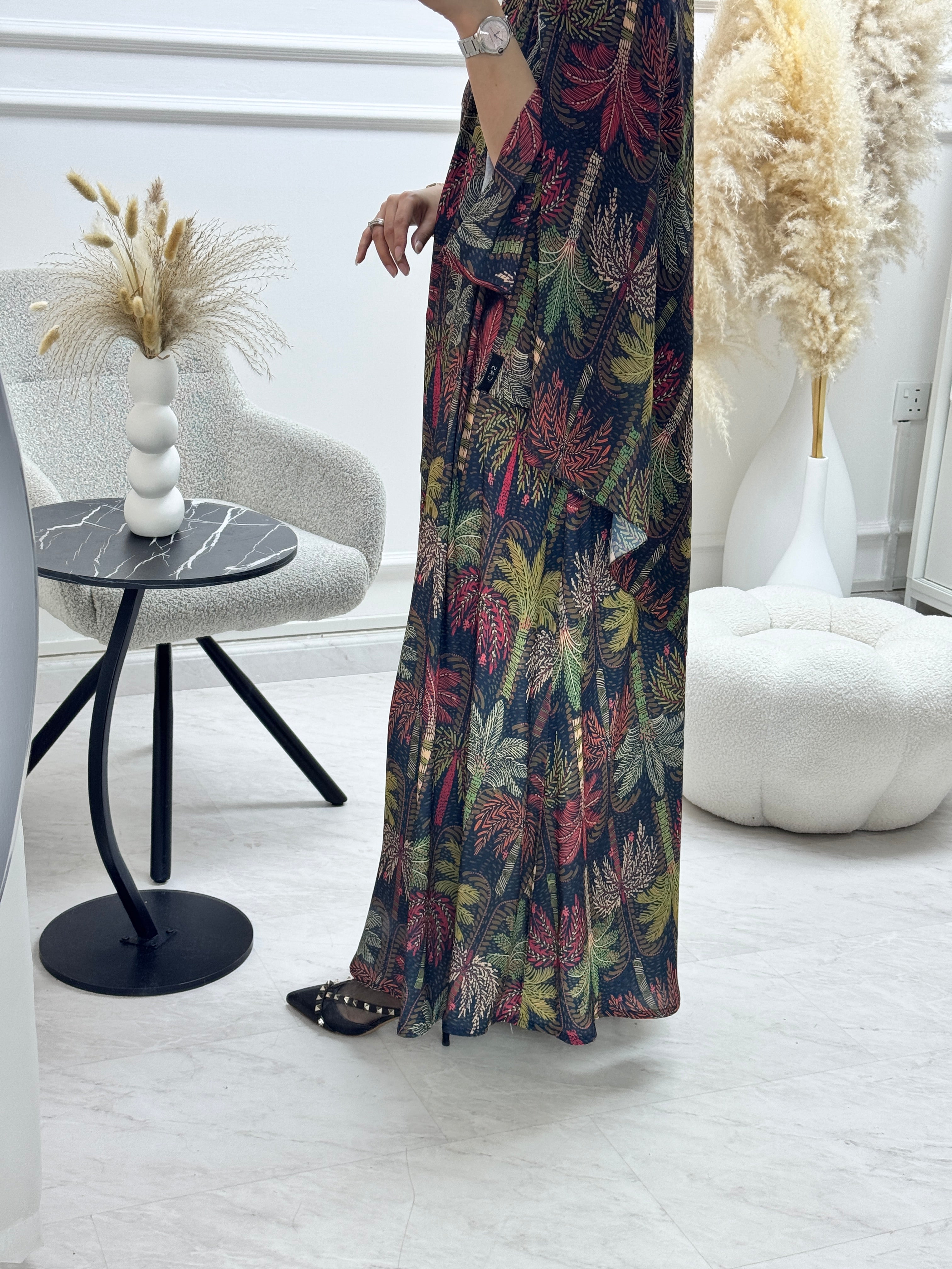 C 1321 Green Palm Printed Abaya