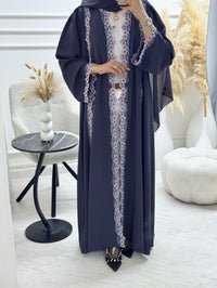C 1325 Deep Purple Floral Abaya - XS / 49