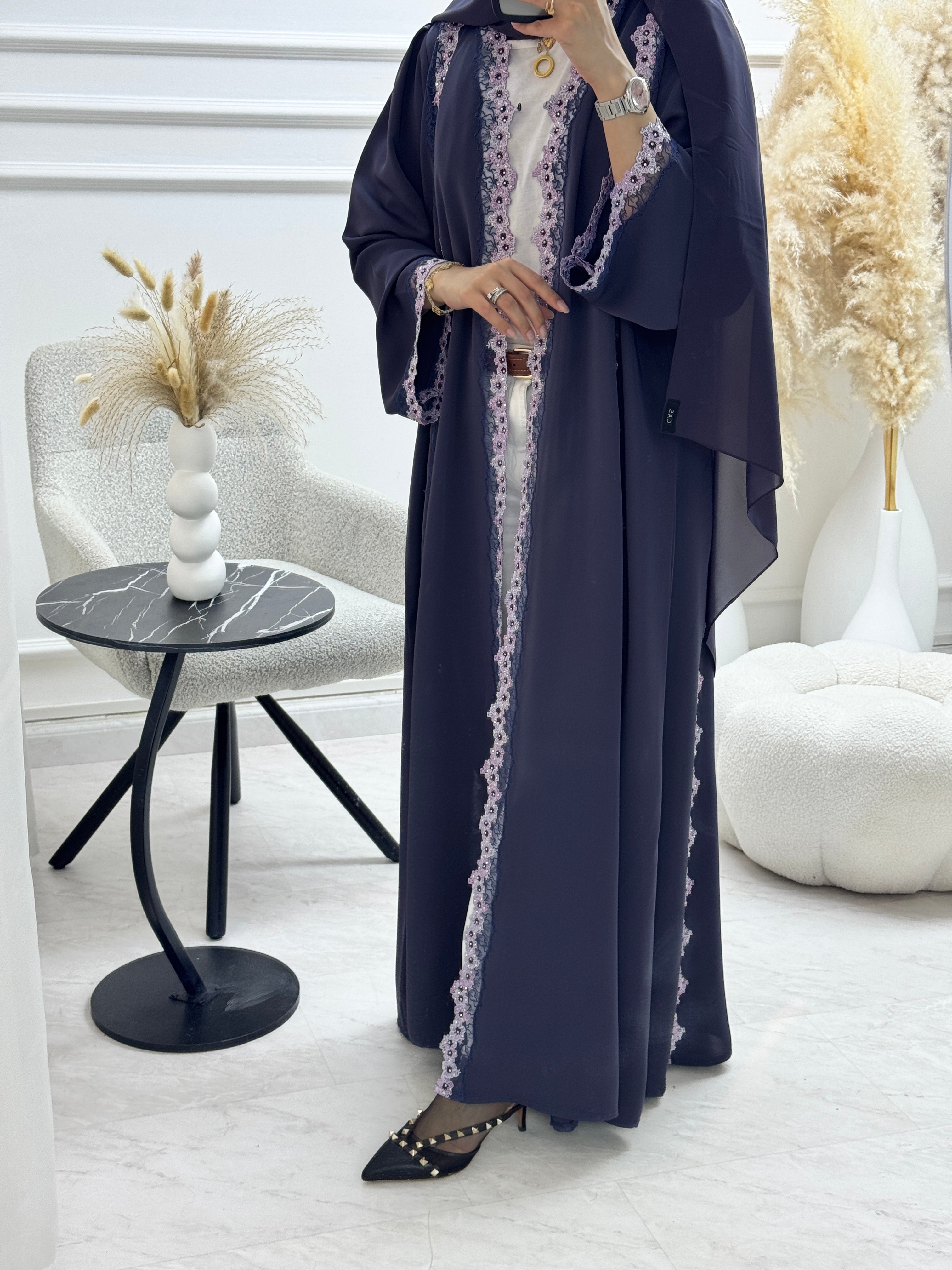 C 1325 Deep Purple Floral Abaya