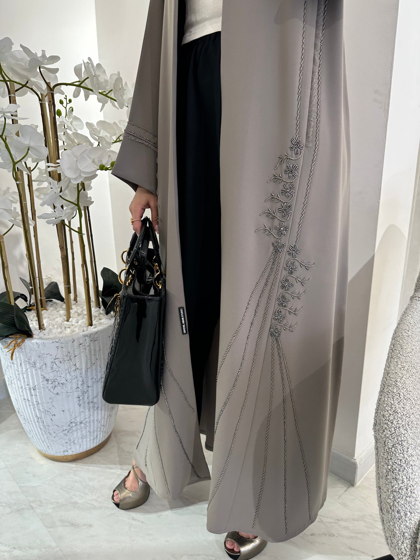 C Summer Greige  Embroidery Abaya