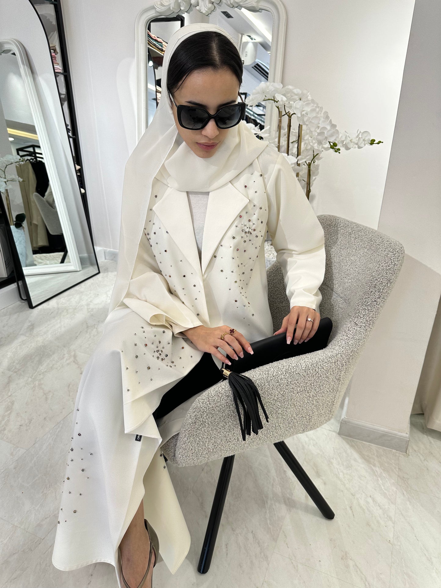 C Summer White Crystal Abaya