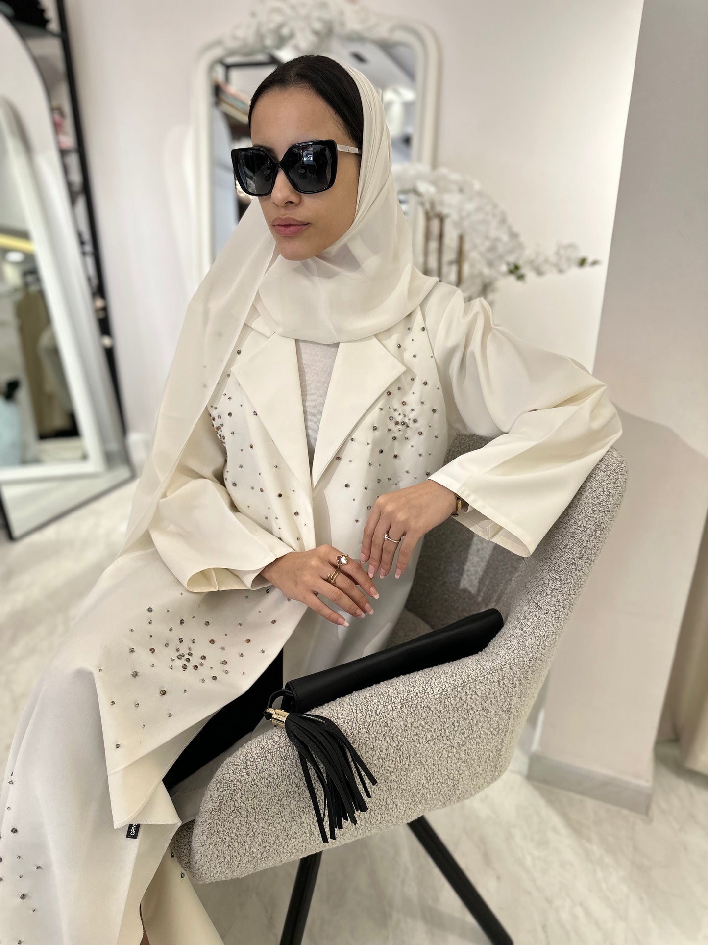 C Summer White Crystal Abaya