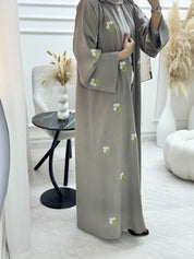 C 1328 Taupe Floral Embroidered Abaya