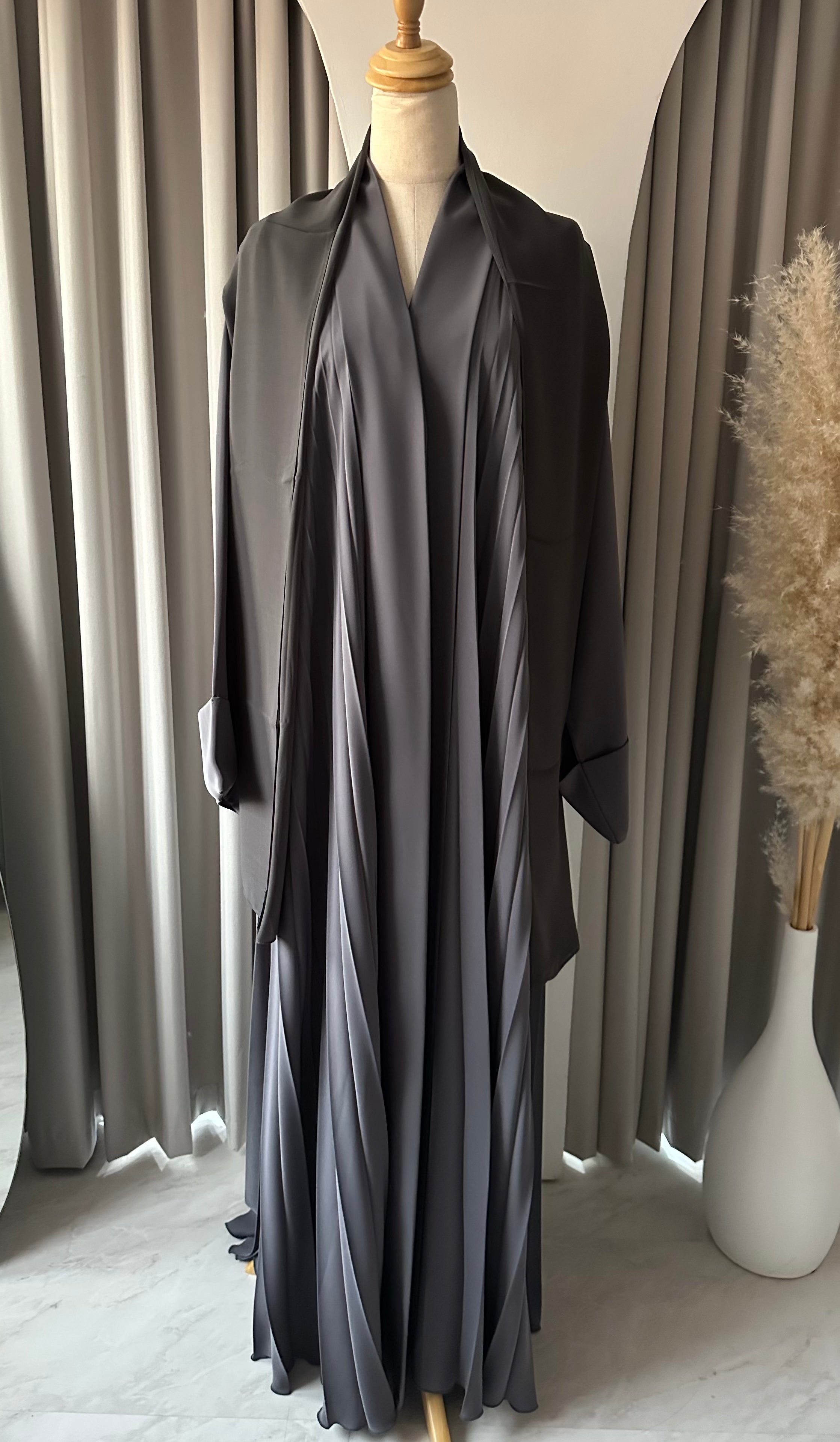 C 1517-12 Grey Premium Nada Pleated Abaya