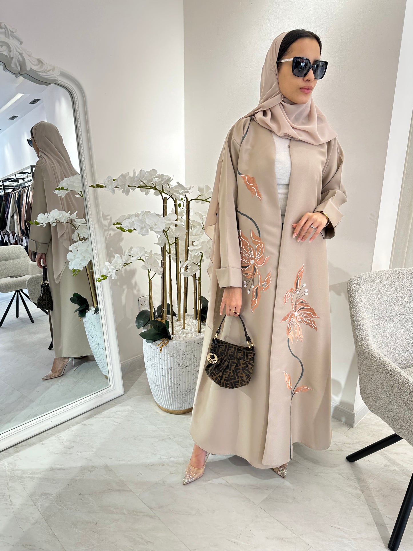 C Summer Satin Embroidery Abaya