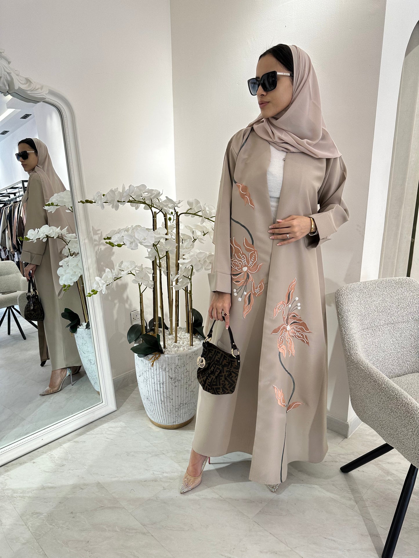 C Summer Satin Embroidery Abaya