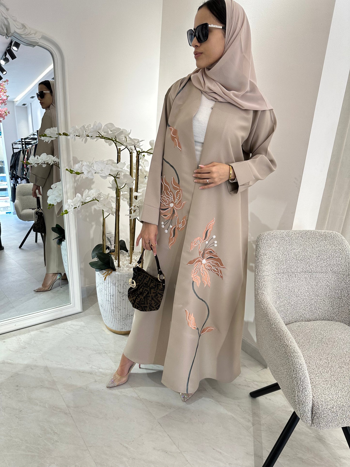 C Summer Satin Embroidery Abaya