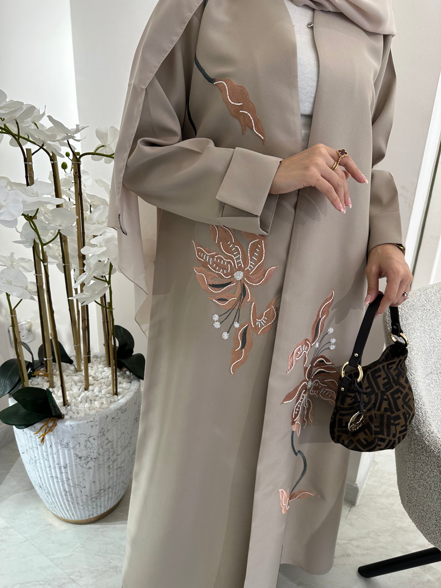 C Summer Satin Embroidery Abaya