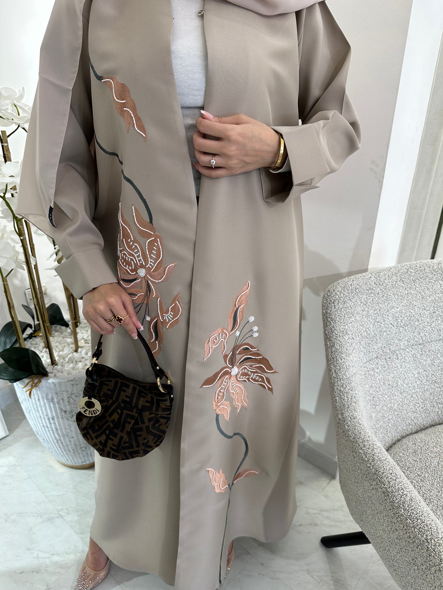 C Summer Satin Embroidery Abaya