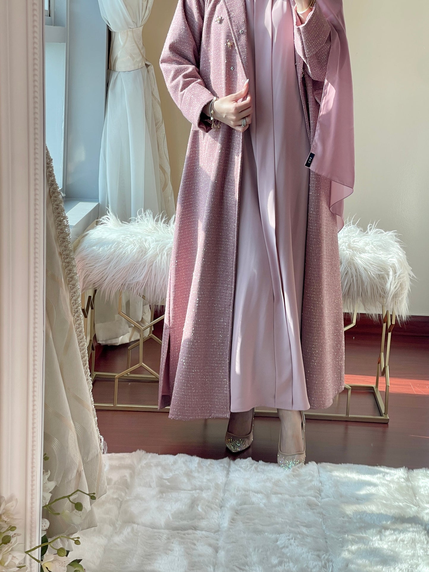 C-RTW-Pink-Gold-Tweed-Abaya-2023-Set