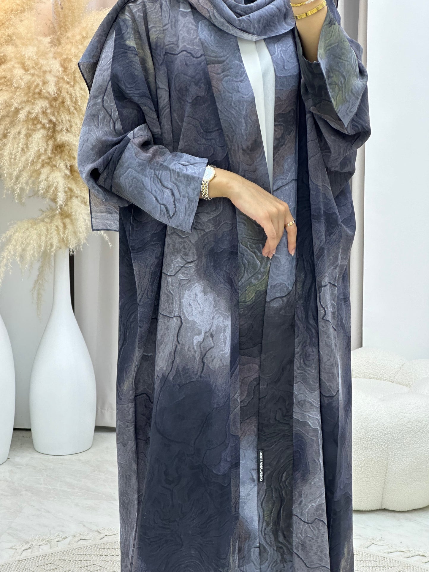 C 0152-04 Dark Grey Marble Abaya