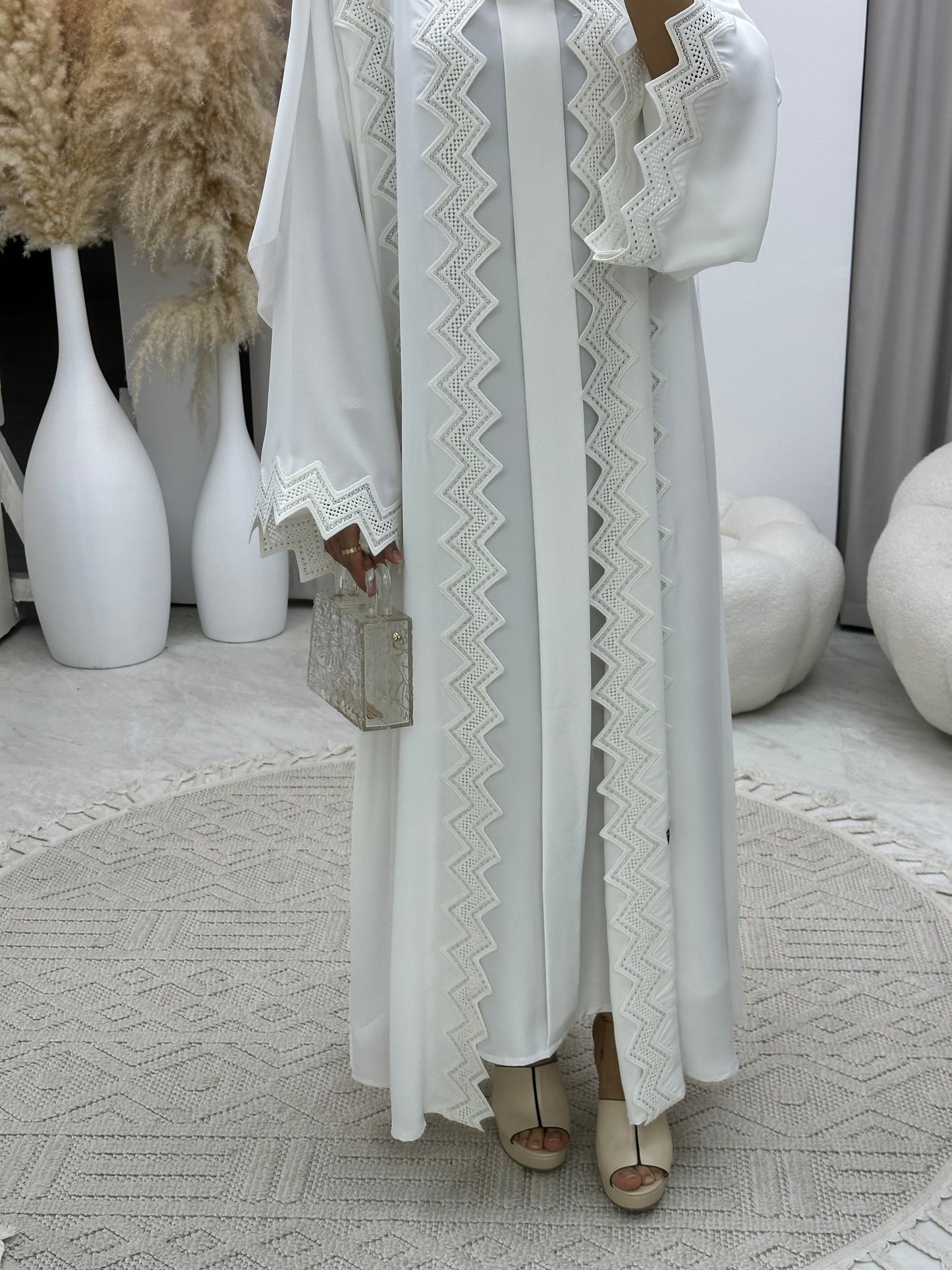 C 0153 White Lace Abaya