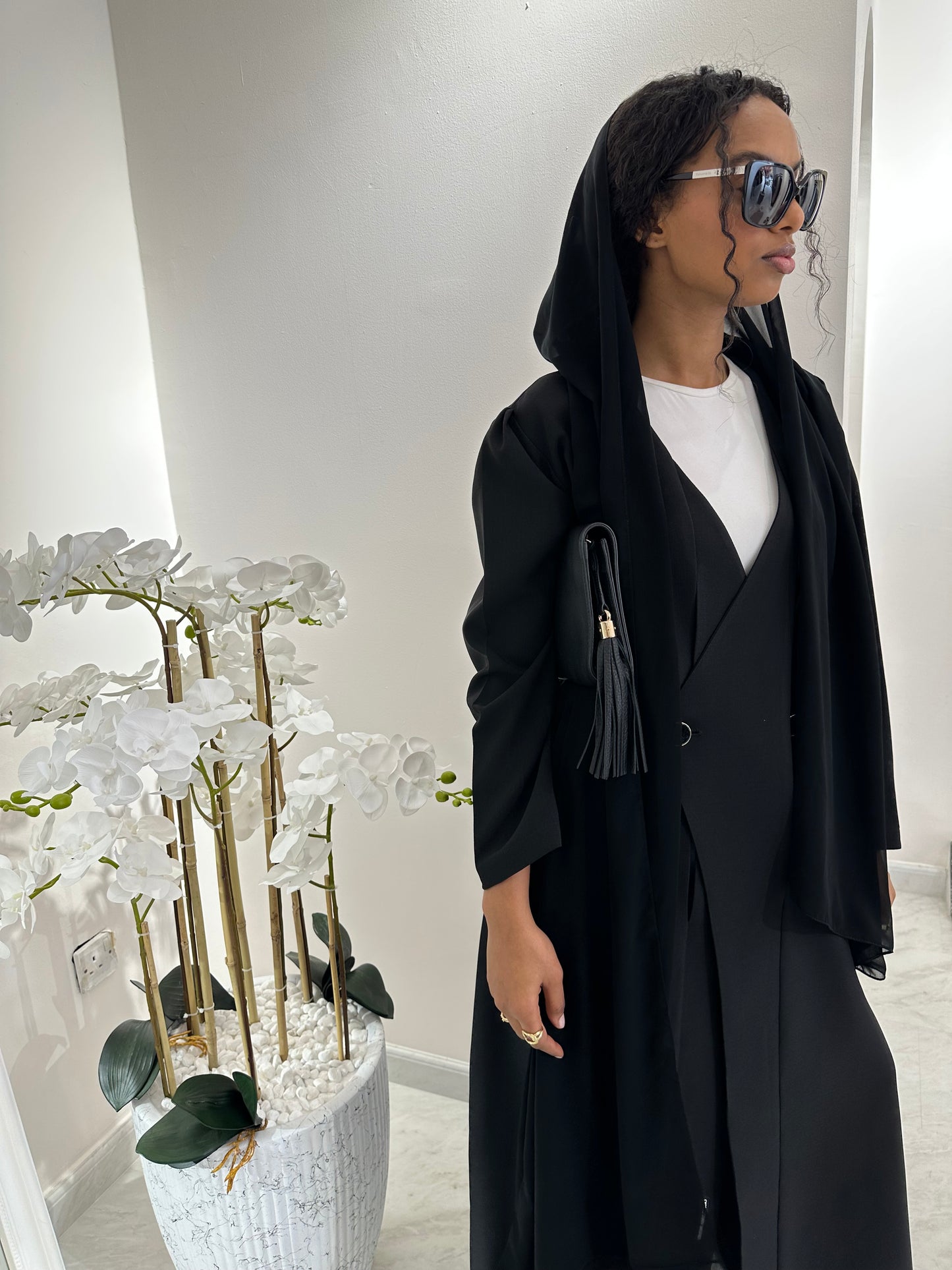 C Black Overlap Classic Work Coat Abaya