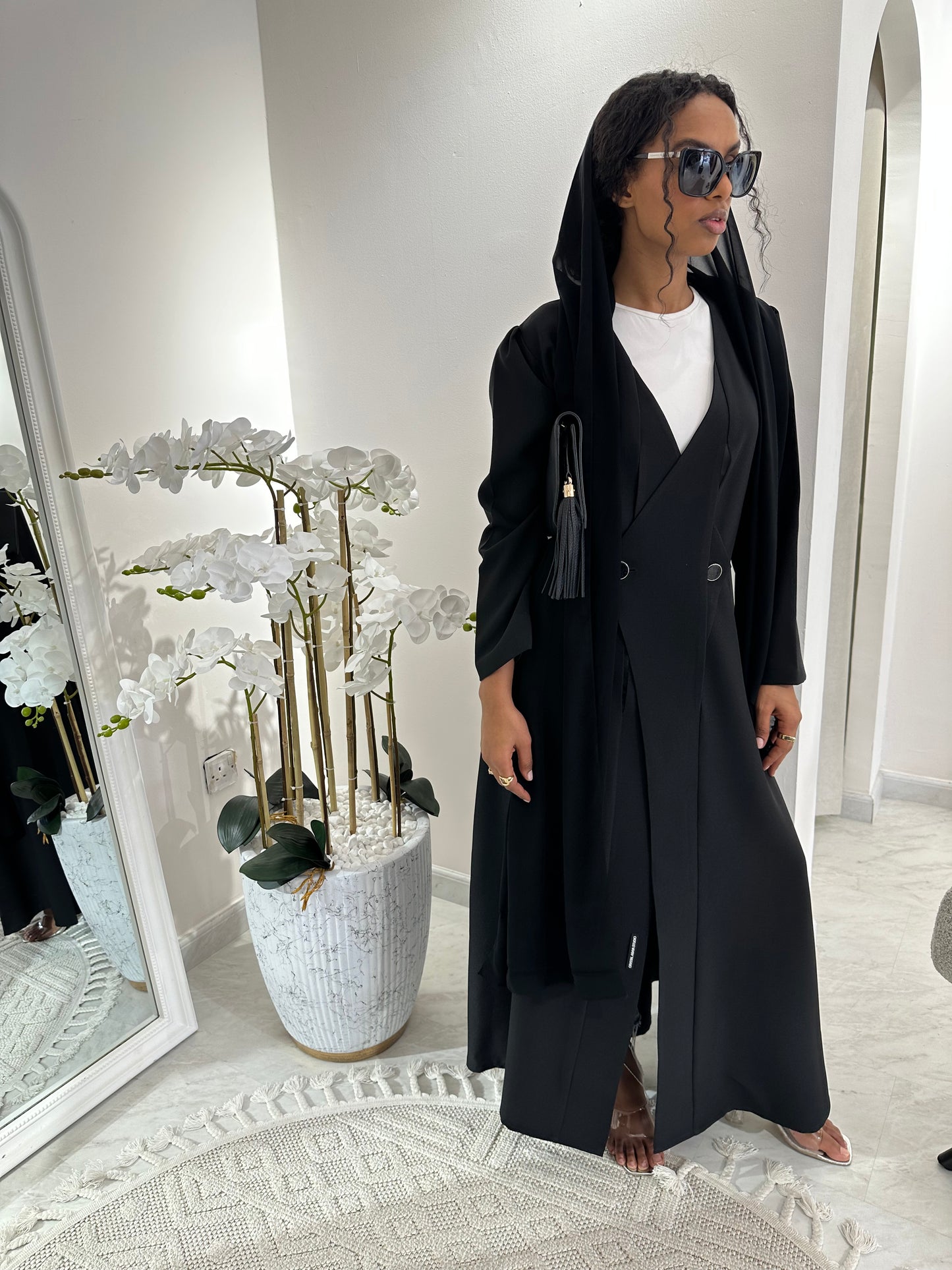 C Black Overlap Classic Work Coat Abaya