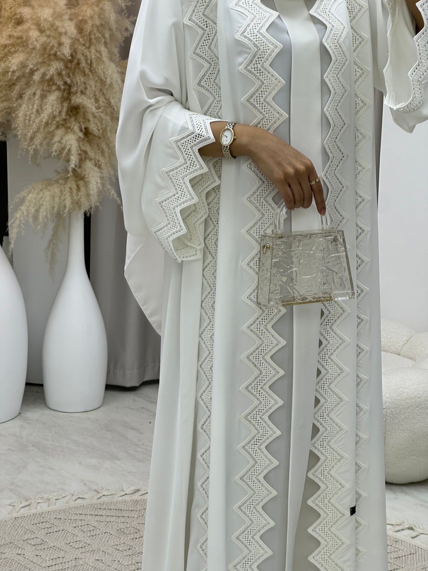 C 0153 White Lace Abaya