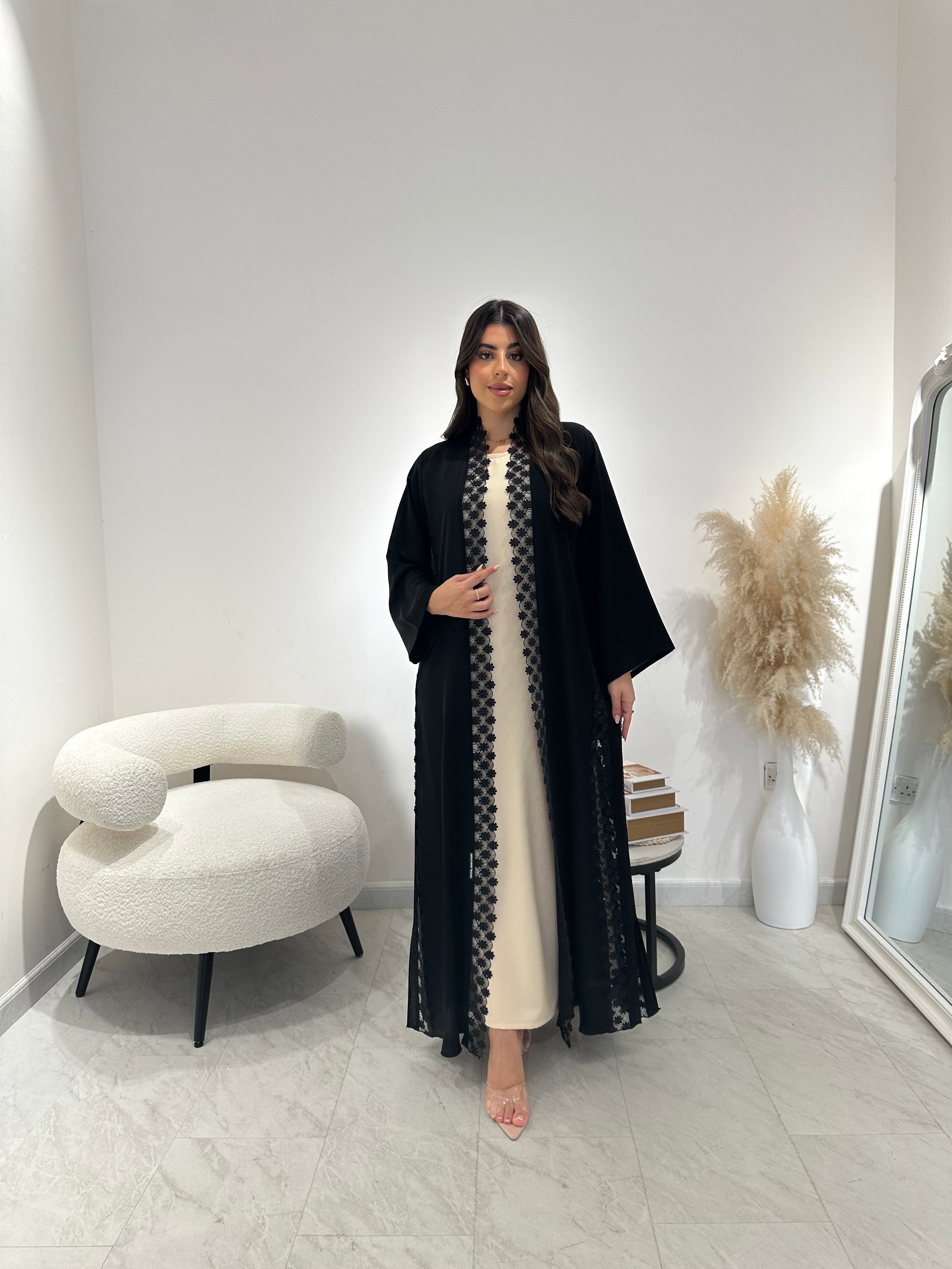 C 1308 Black Lace Abaya