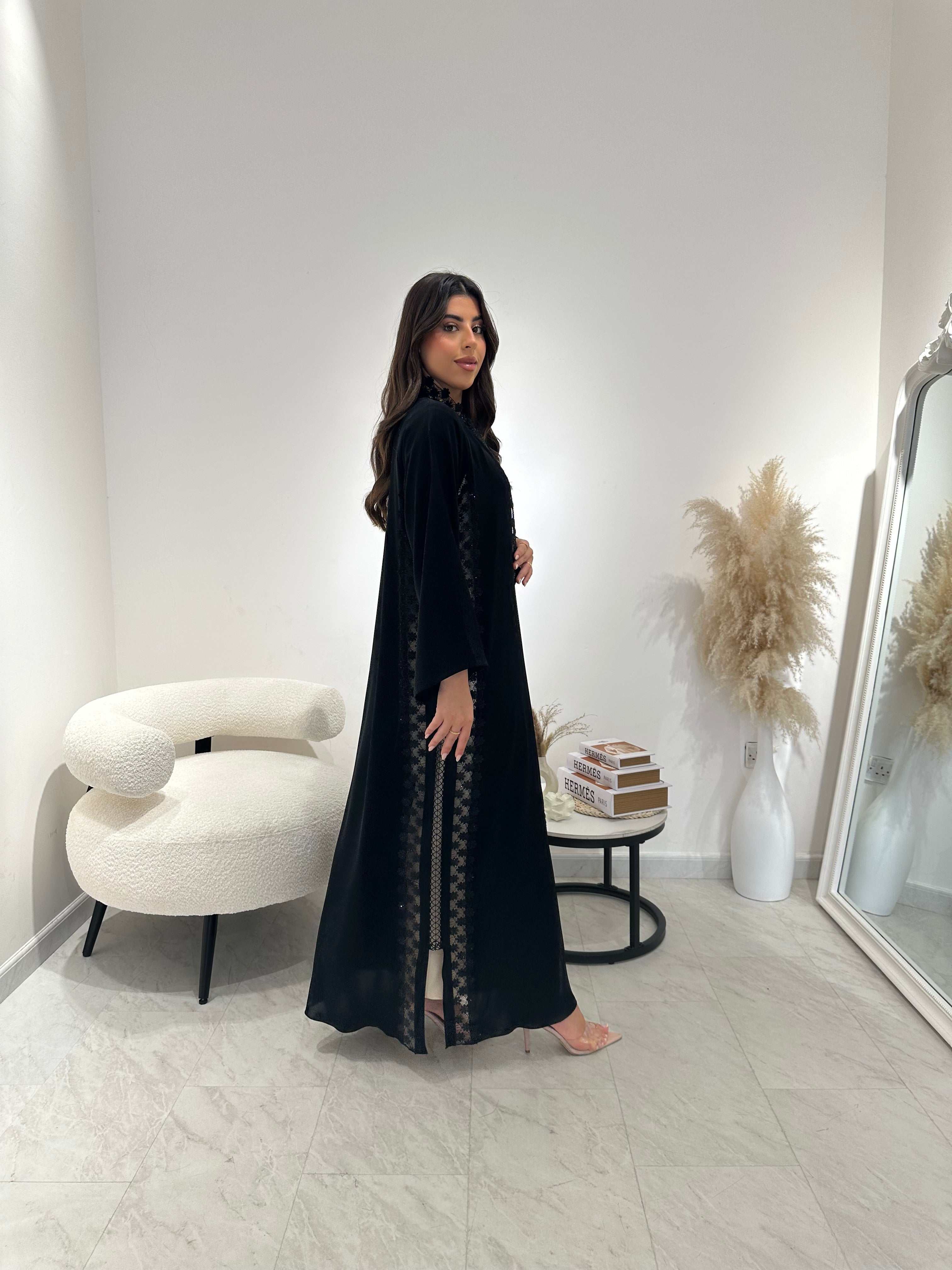 C 1308 Black Lace Abaya