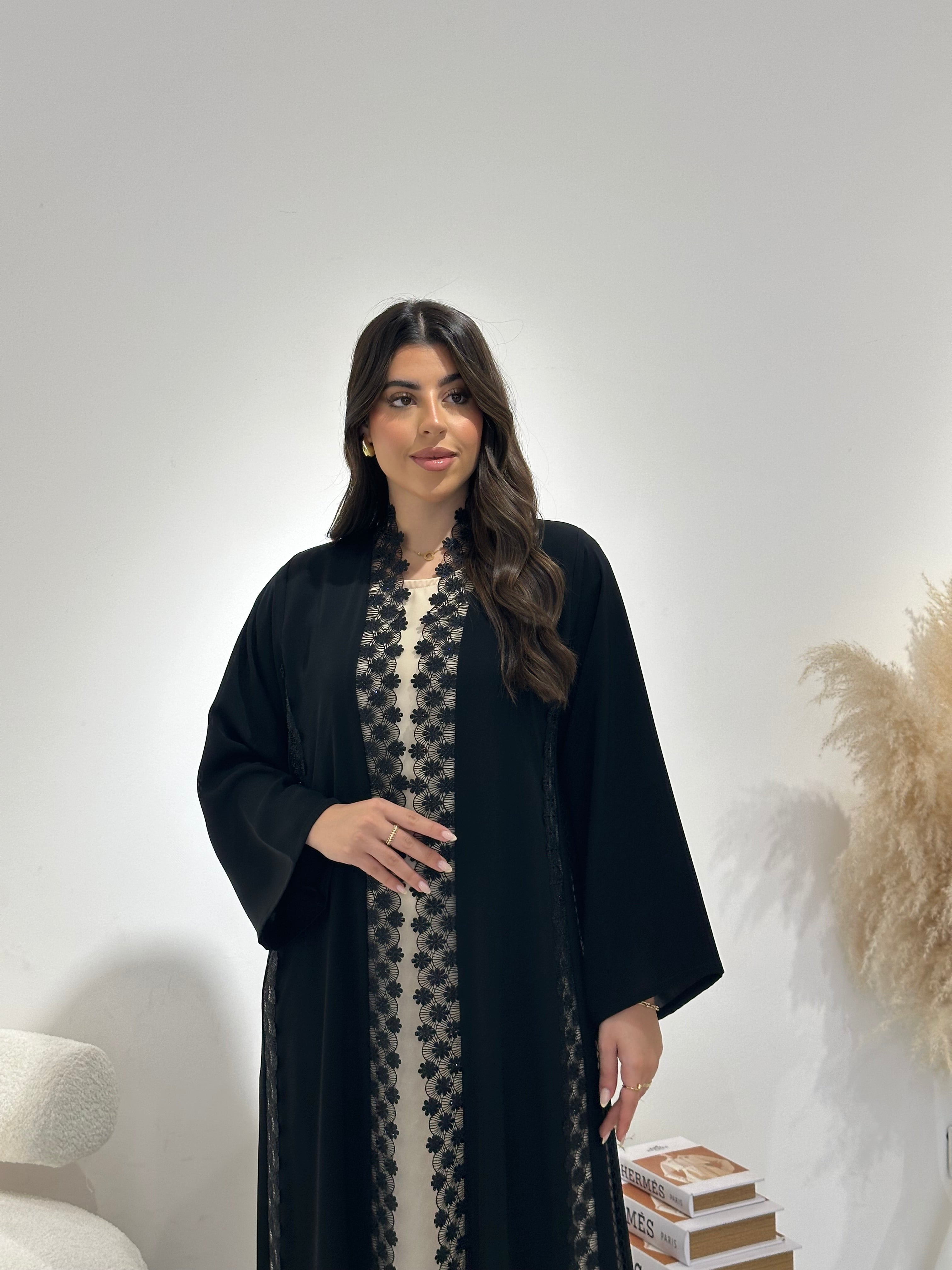 C 1308 Black Lace Abaya